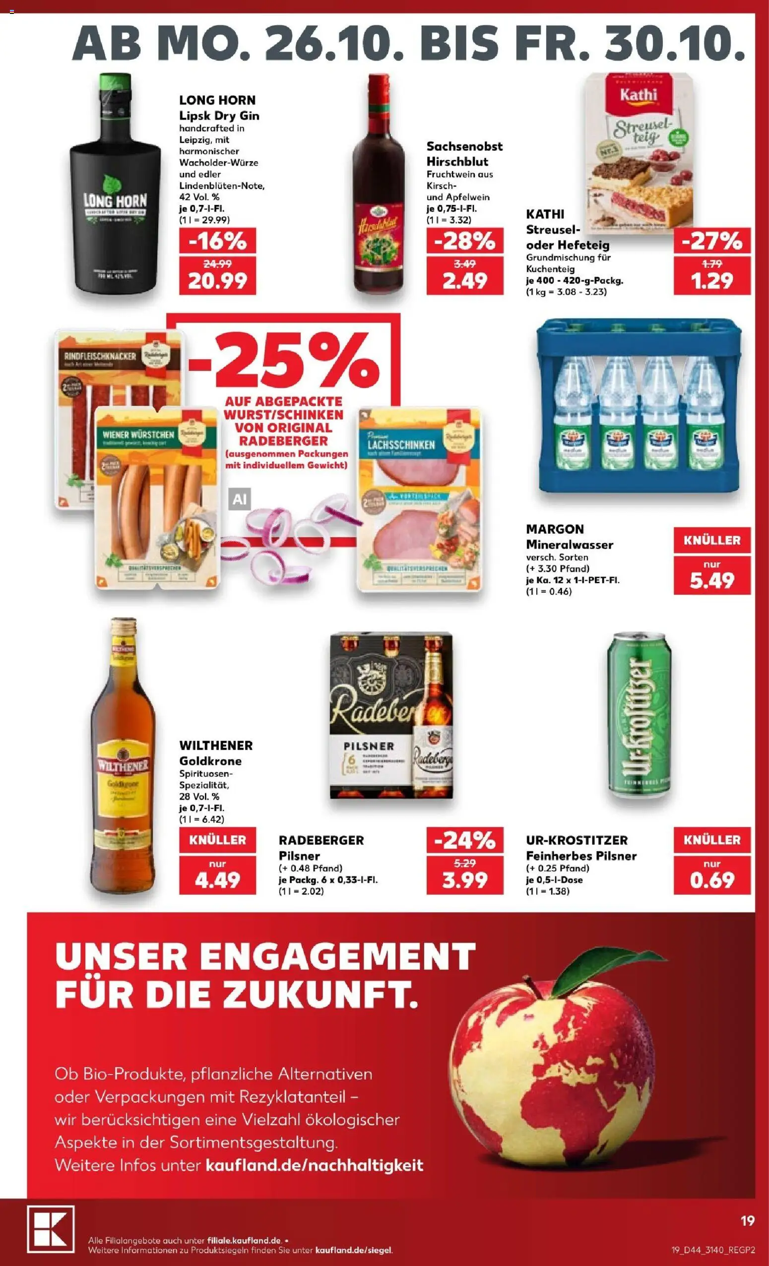 Vorschau von dem Prospekt des Geschäftes Kaufland, gültig ab dem 25.10.2026 - Mineralwasser, Gin, Gewicht, Wilthener, Wiener wurstchen