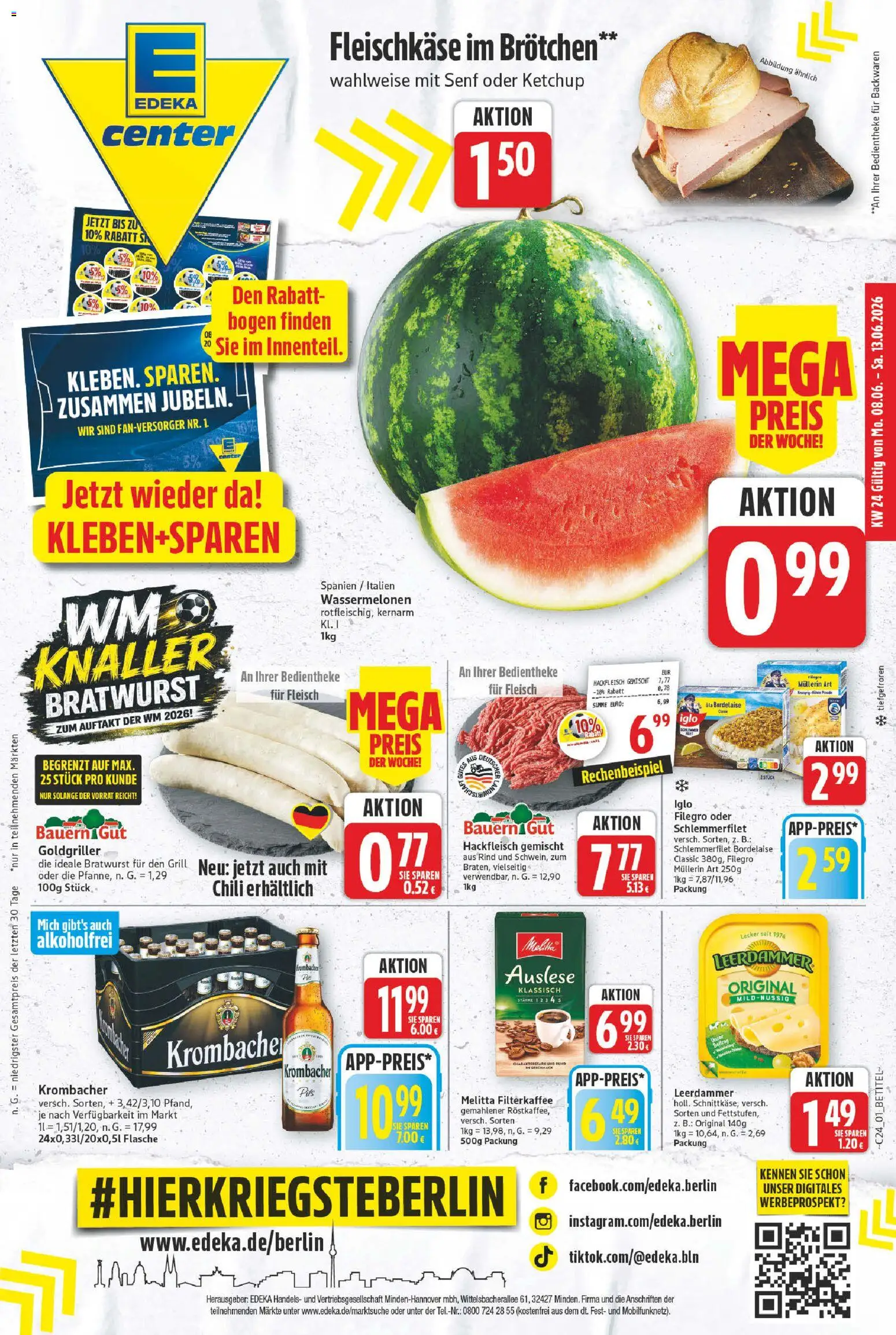 Vorschau von dem Prospekt des Geschäftes E center, gültig ab dem 08.06.2026 - Grill, Bratwurst, Fleisch, Hackfleisch, Ketchup, Melitta, Iglo, Leerdammer