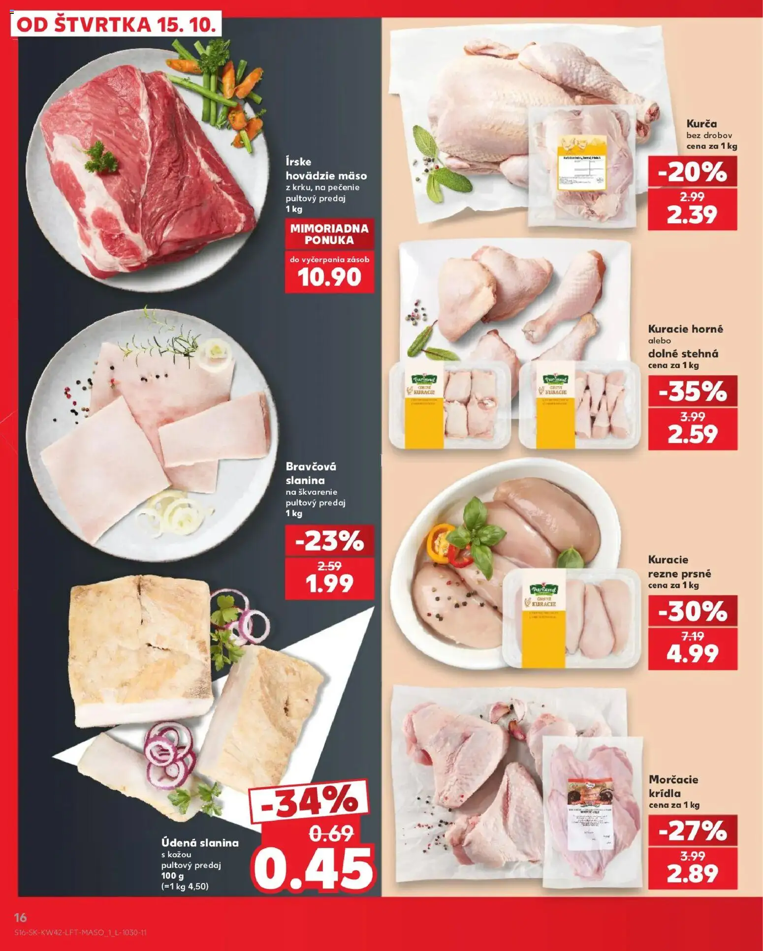 Náhľad Kaufland letáku platného od 15.10.2026 - Mäso, Hovädzie mäso, Slanina, Rezne, Kurča, Stehná