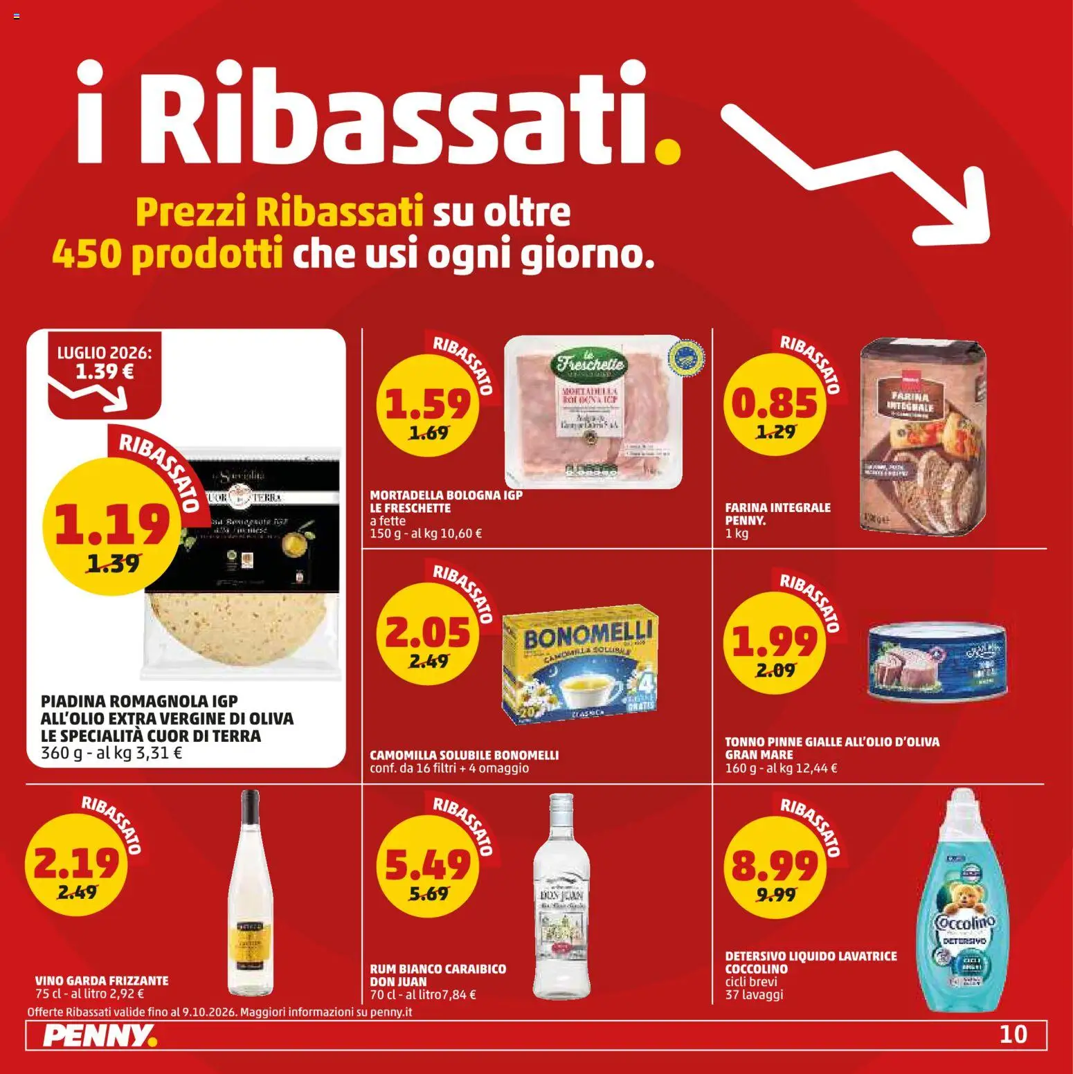 Anteprima dell'opuscolo PENNY volantino dal negozio PENNY valido da 10/09/2026 - Piadina, Vino, Terra, Tonno, Mortadella, Rum, Farina integrale, Pinne
