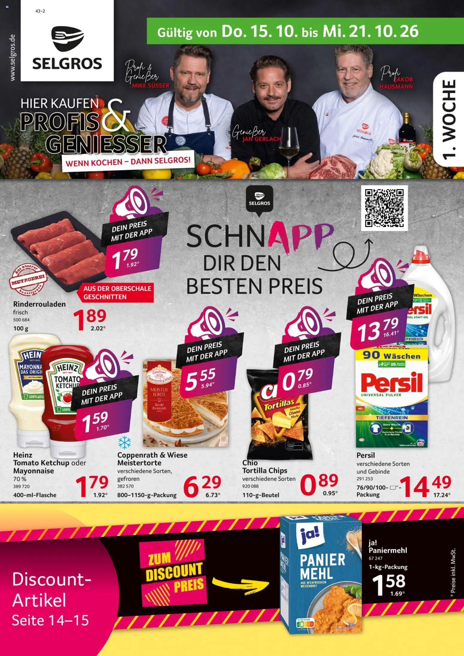 Vorschau von dem Prospekt des Geschäftes Selgros, gültig ab dem 15.10.2026 - Chips, Tortillas, Rinderrouladen, Mayonnaise, Mehl, Ketchup, Persil