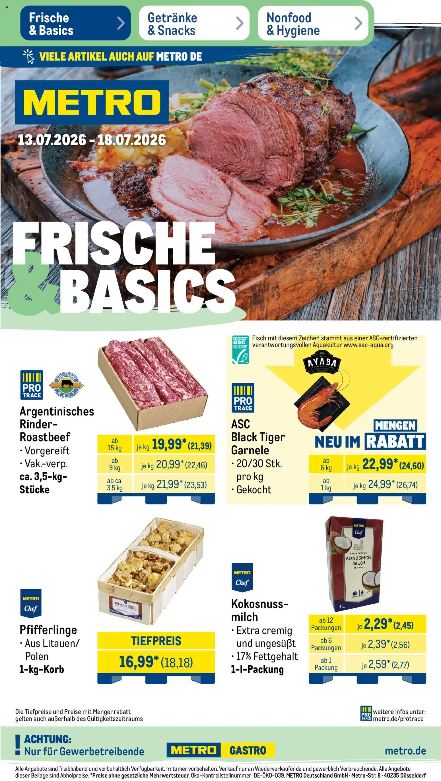 Vorschau von dem Prospekt des Geschäftes Metro, gültig ab dem 13.07.2026 - Fisch, Milch, Roastbeef, Pfifferlinge