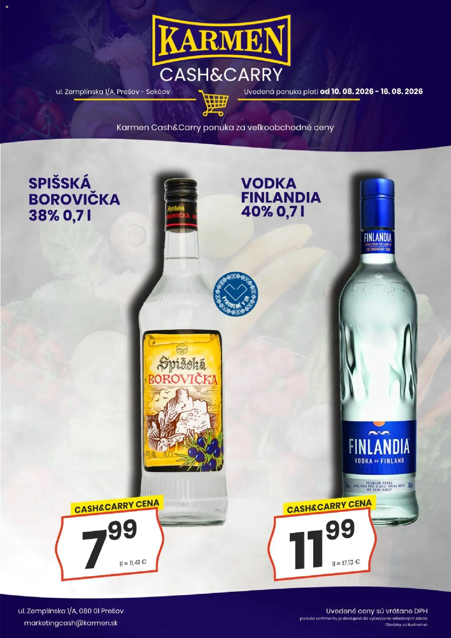 Náhľad KARMEN CBA letáku platného od 10.08.2026 - Vodka, Borovička, Finlandia