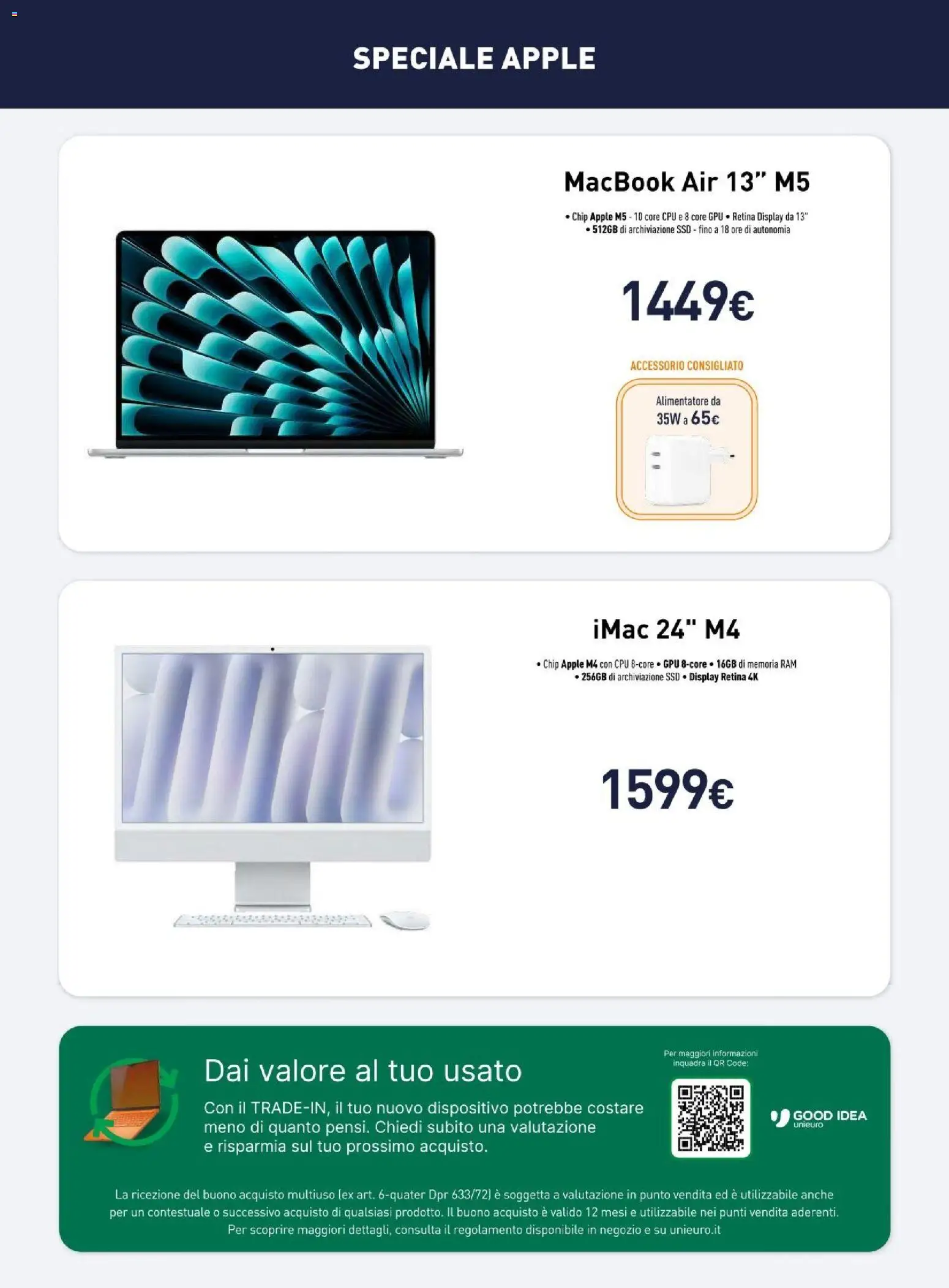 Anteprima dell'opuscolo Unieuro volantino Apple dal negozio Unieuro valido da 23/10/2026 - Macbook air, Macbook