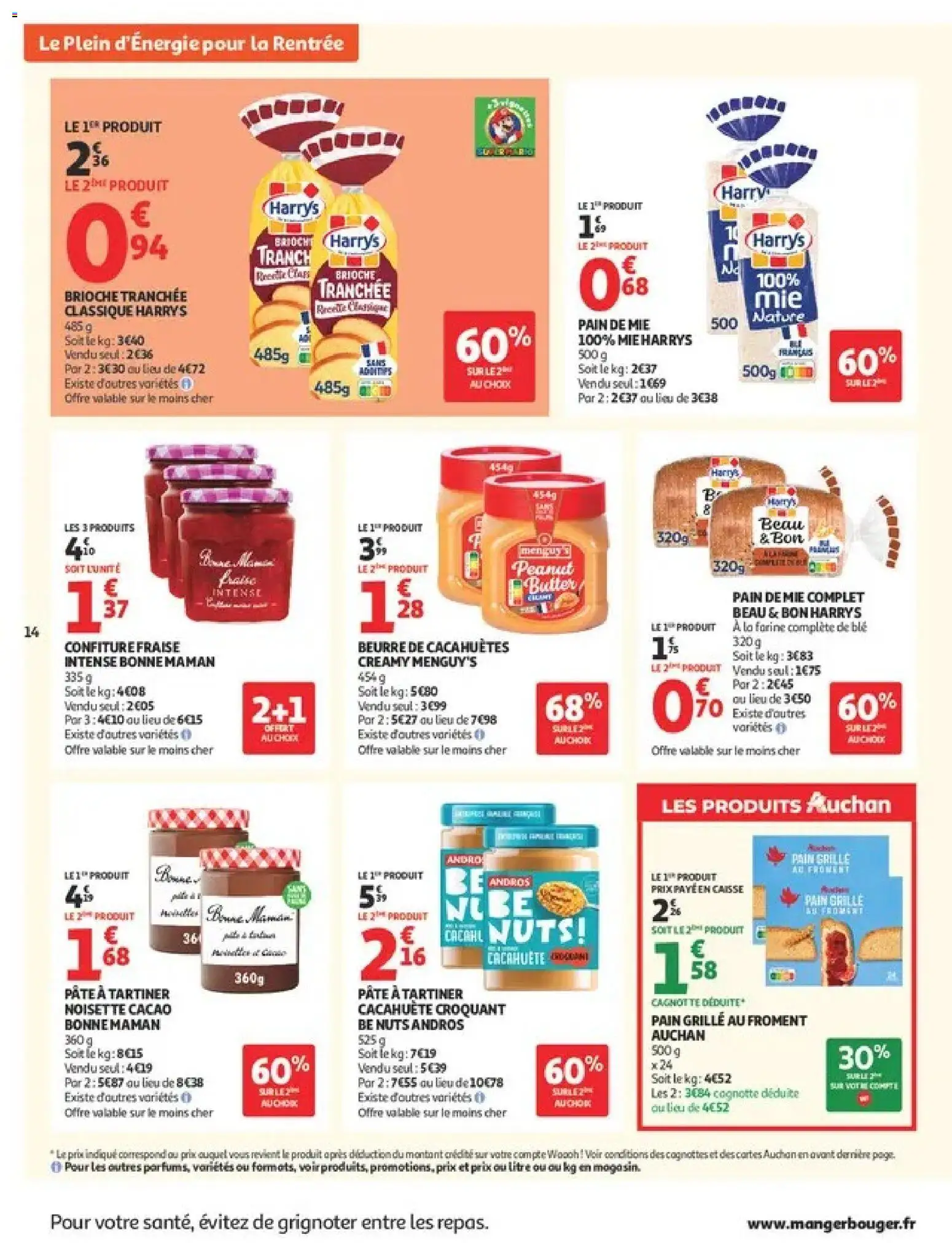 Prévisualisation de Auchan Ménage rentrée hypers du magasin Auchan formulaire valide 08/09/2026 - Pain, Cacahuète, Farine, Confiture, Pain de mie, Farine complète, Brioche tranchée, Bonne maman confiture fraise