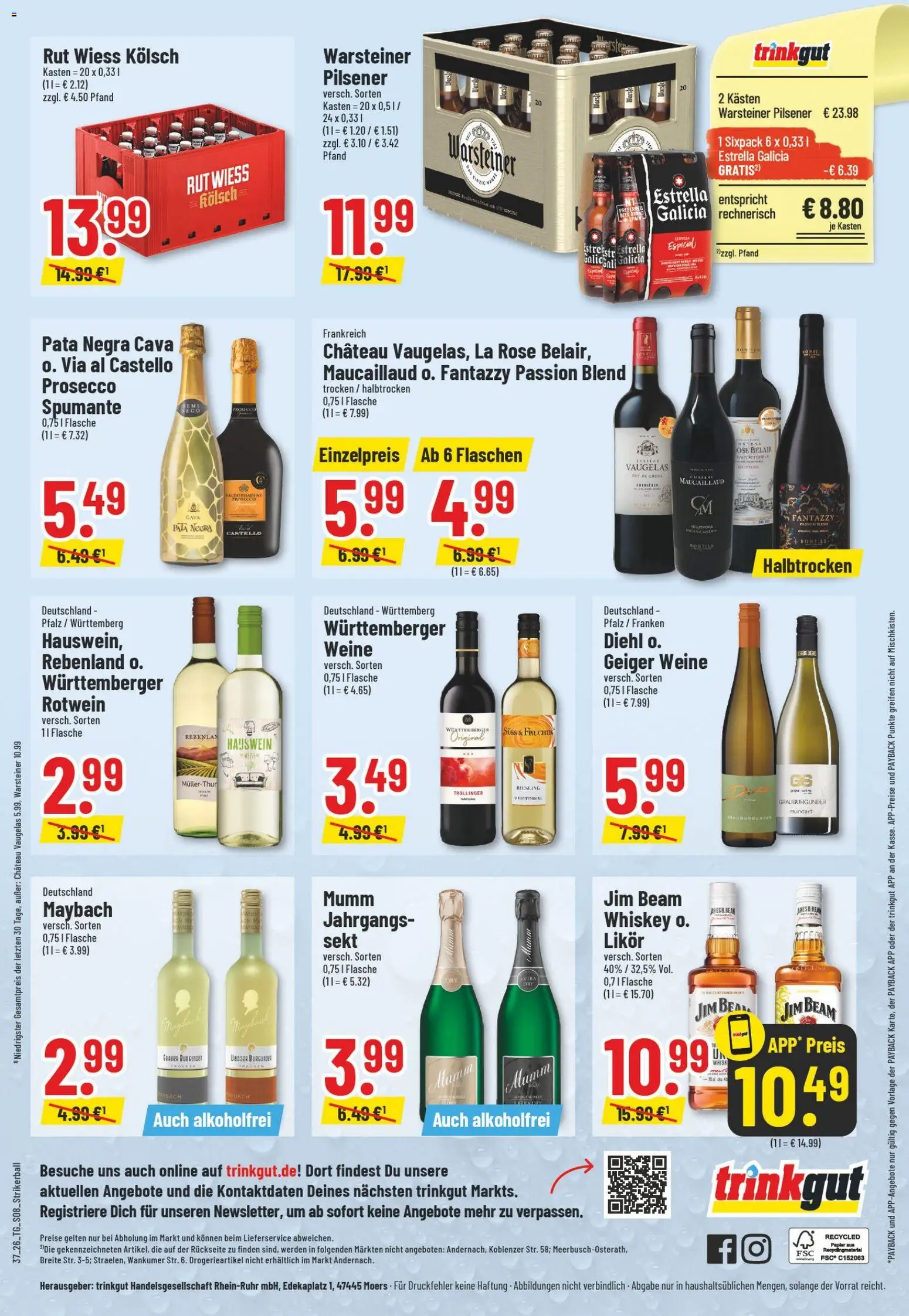 Vorschau von dem Prospekt des Geschäftes Trinkgut, gültig ab dem 07.09.2026 - Warsteiner, Prosecco, Whiskey, Jim beam, Sekt, Rotwein, Likör