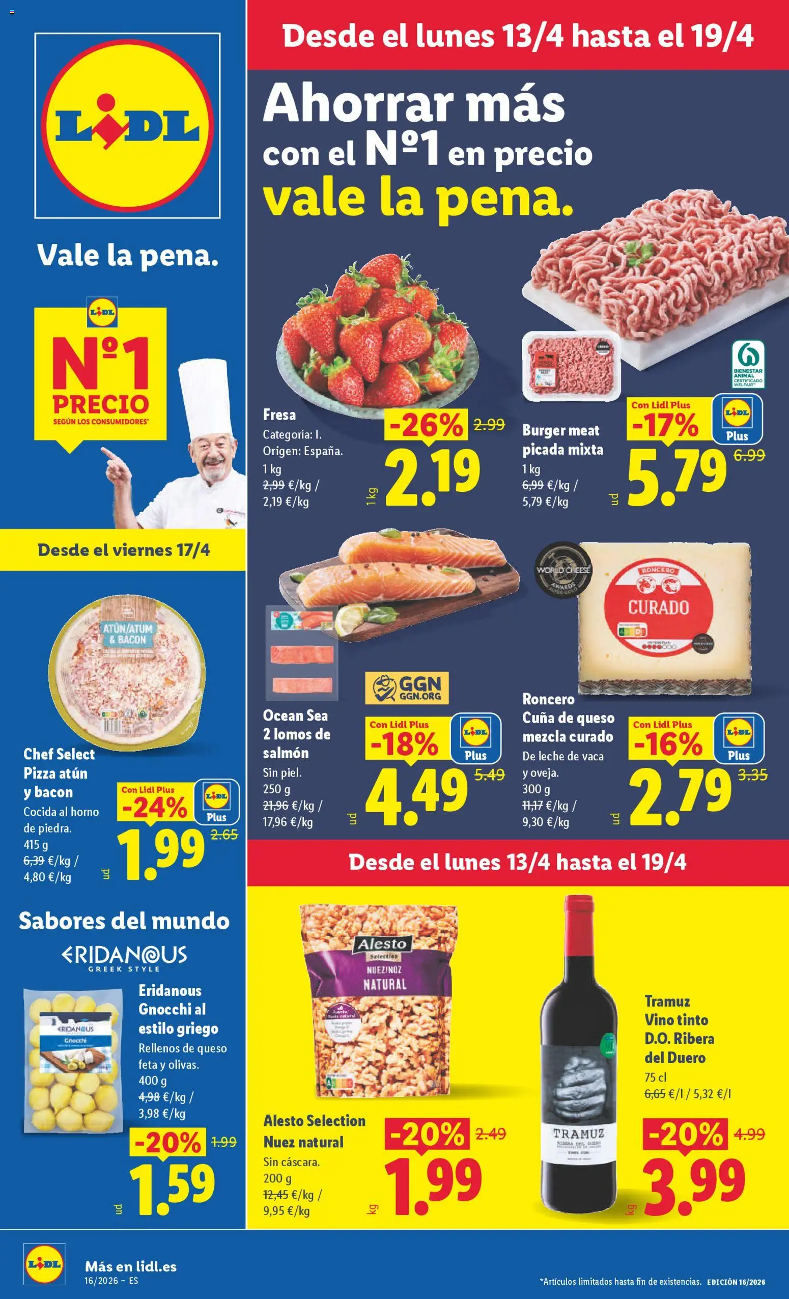 Vista previa del folleto de la tienda Lidl válido desde el 13/04/2026 - Queso, Horno, Vino tinto, Atún, Queso Feta, Leche, Bacon, Cuna