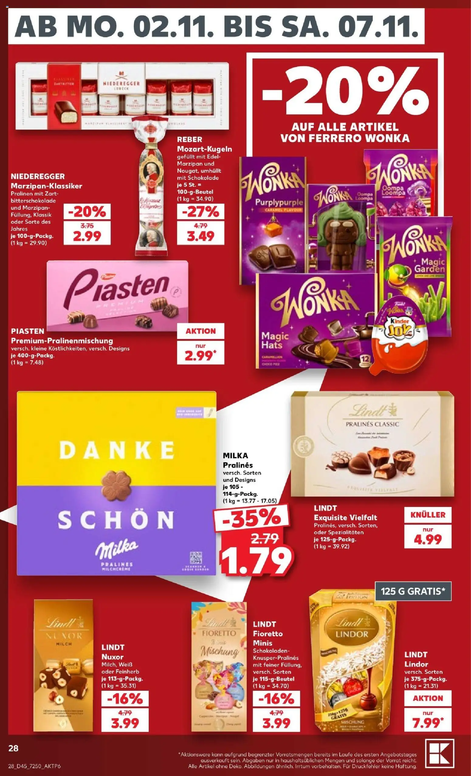 Vorschau von dem Prospekt des Geschäftes Kaufland, gültig ab dem 02.11.2026 - Schokolade, Lindt, Milch, Milka, Spezialitäten, Lindor