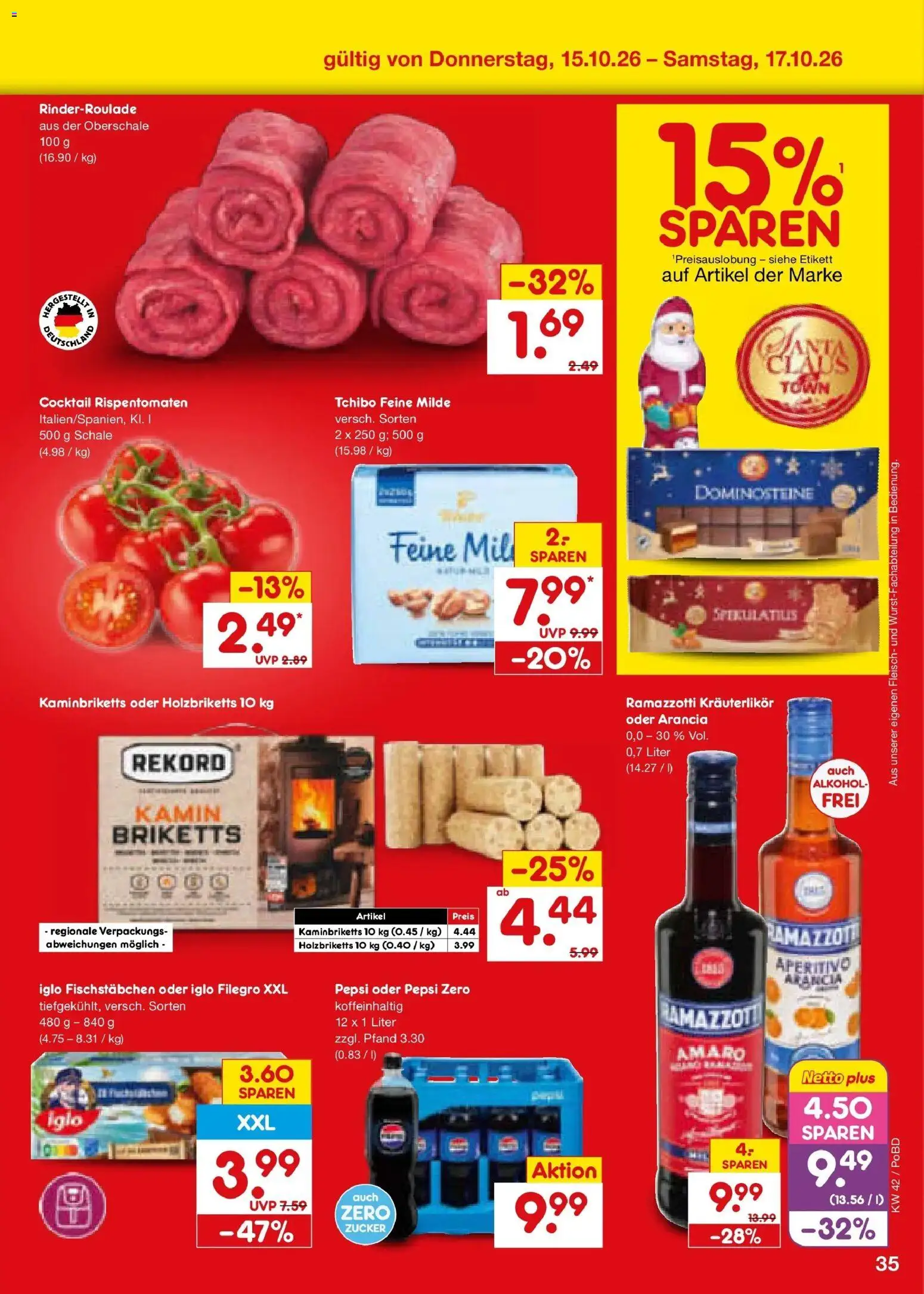 Vorschau von dem Prospekt des Geschäftes Netto Marken-Discount, gültig ab dem 12.10.2026 - Alkohol, Kamin, Fleisch, Ramazzotti, Zucker, Pepsi, Iglo, Fischstabchen