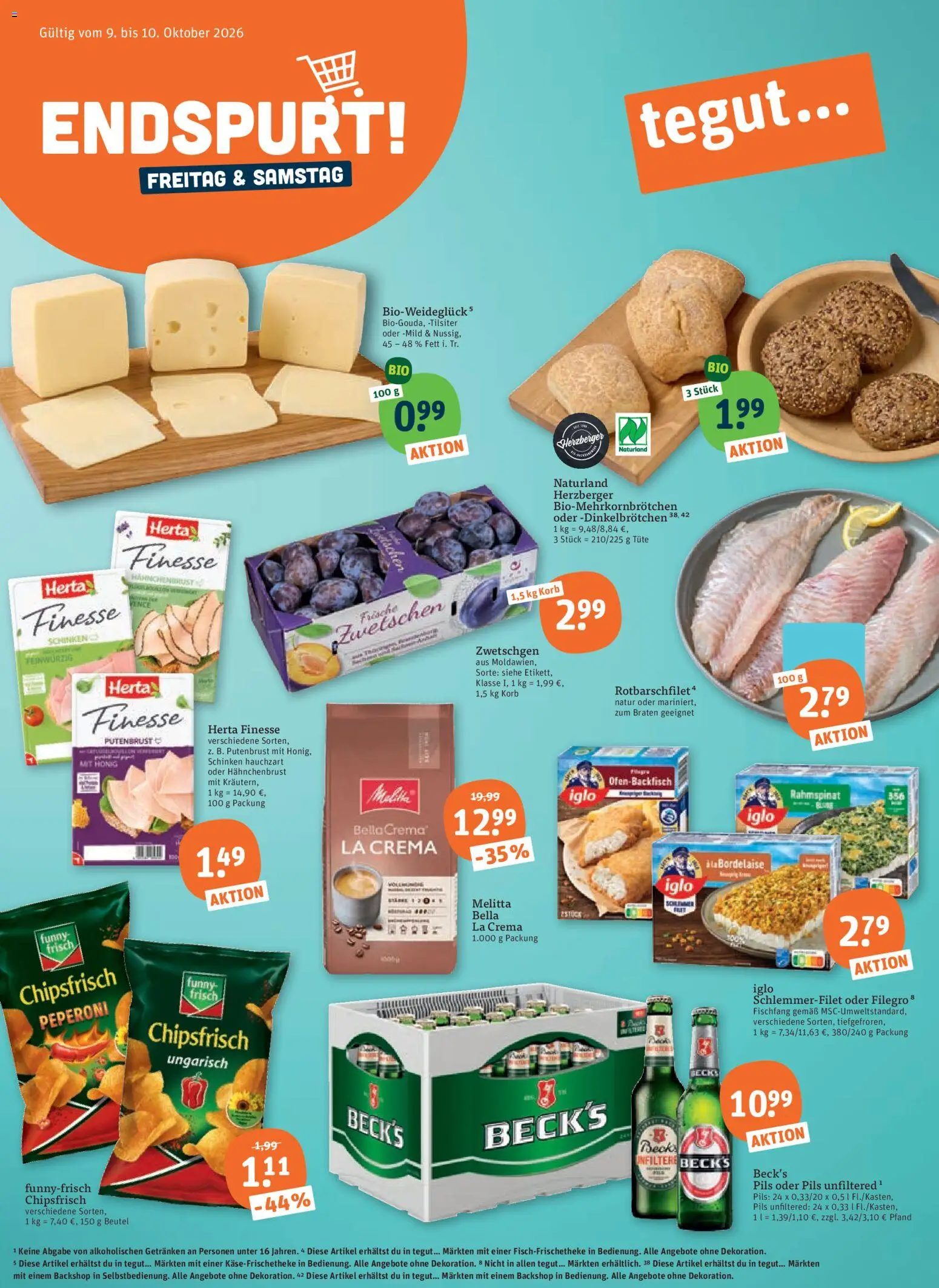 Vorschau von dem Prospekt des Geschäftes Tegut, gültig ab dem 09.10.2026 - Funny frisch, Zwetschgen, Schinken, Melitta, Iglo schlemmerfilet, Putenbrust, Pils, Hahnchenbrust