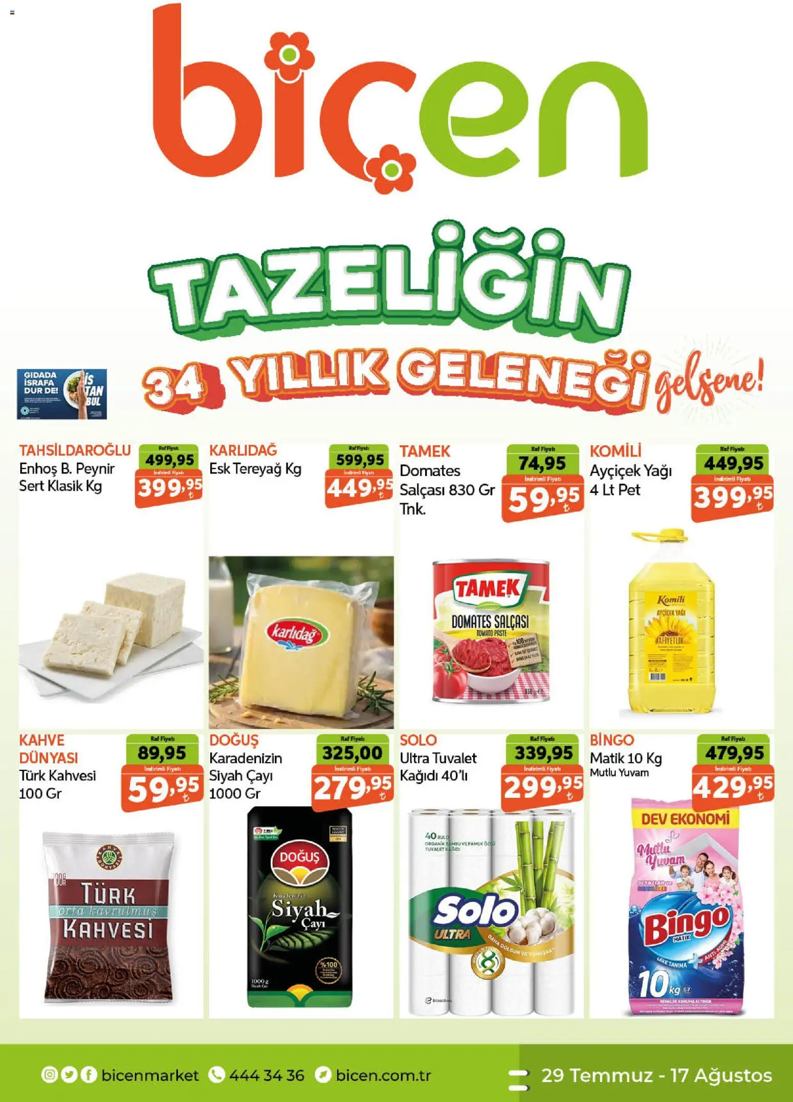 Biçen Market Biçen Market Katalog 29.07.2026 - Broşürünün önizlemesi - Kahve, Peynir, Raf, Tuvalet, Domates, Tuvalet kağıdı