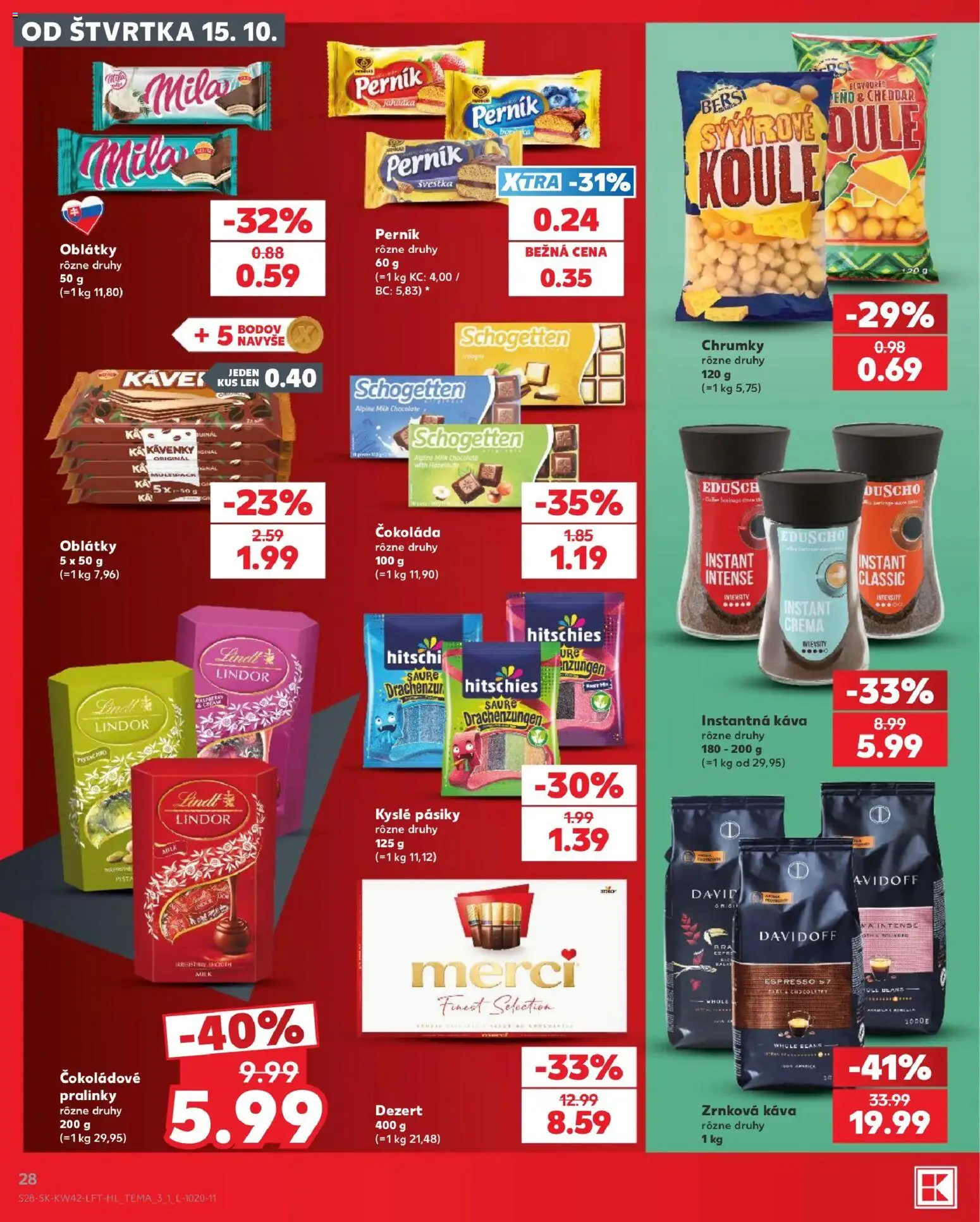 Náhľad Kaufland letáku platného od 15.10.2026 - Káva, Čokoláda, Lindt, Dezert, Merci, Zrnková káva, Lindor, Instantná káva