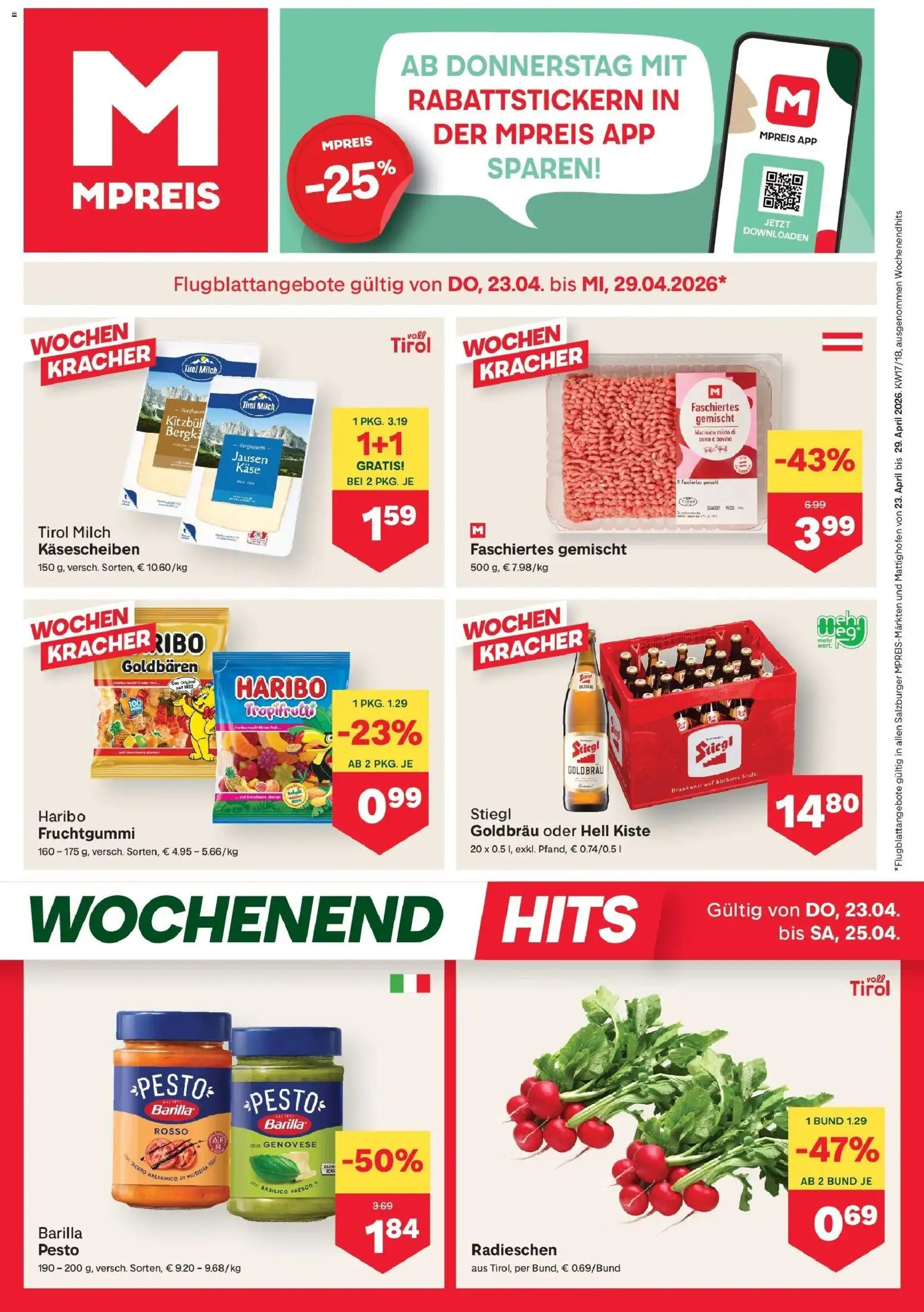 Vorschau der Angebote: MPREIS MPREIS Saalbach gültig ab 23.04.2026 - Milch, Käse, Barilla