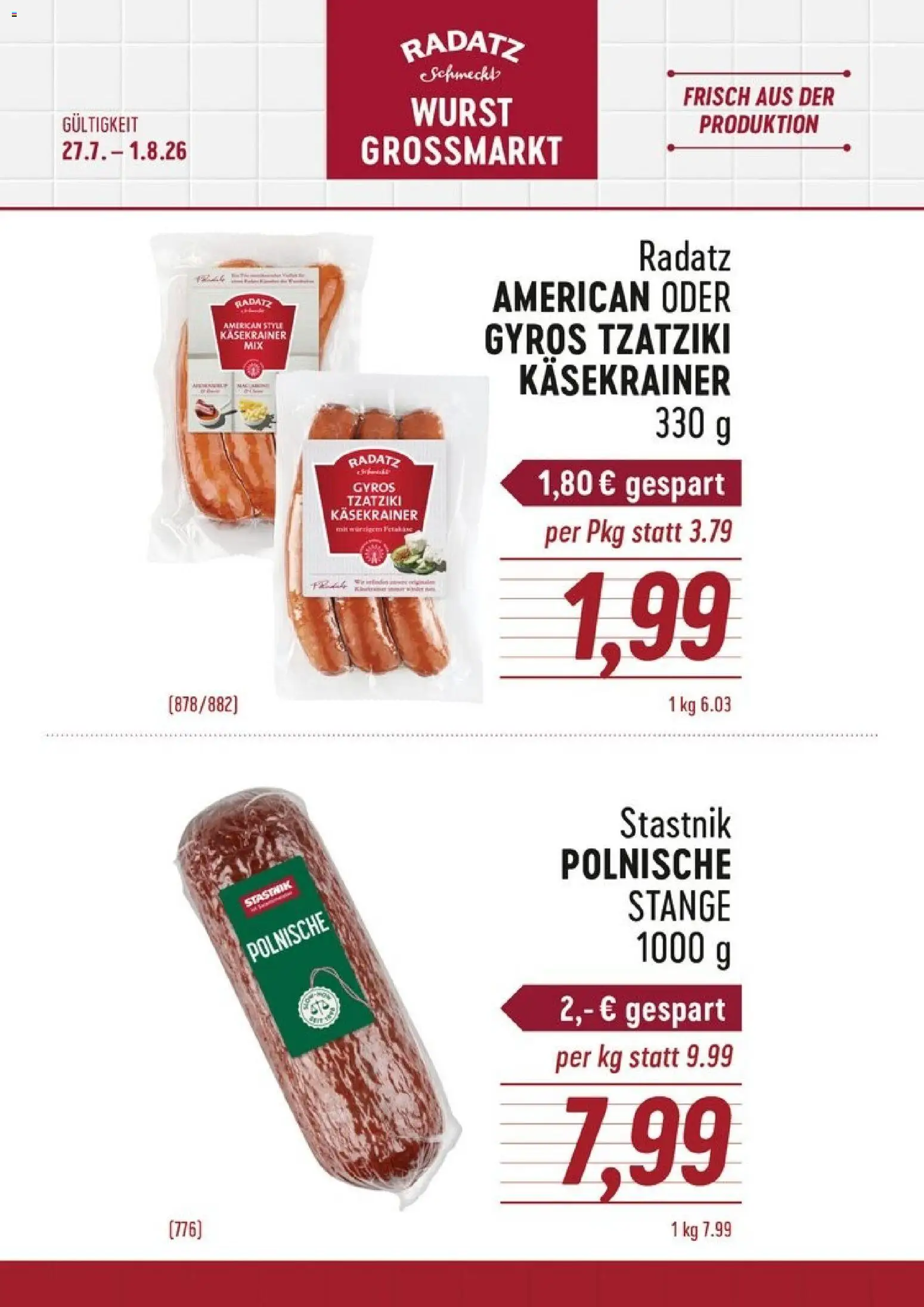 Vorschau der Angebote: Radatz Radatz Flugblatt gültig ab 27.07.2026 - Wurst