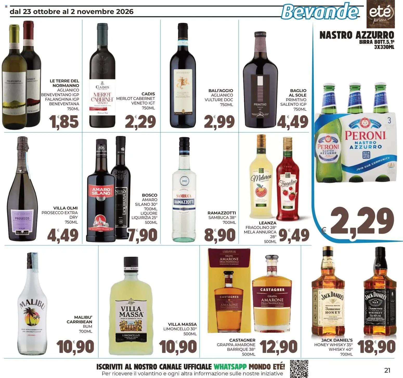 Anteprima dell'opuscolo Eté volantino Prime dal negozio Eté valido da 23/10/2026 - Birra, Prosecco, Limoncello, Whisky, Malibù, Amaro, Liquore, Jack Daniel’s