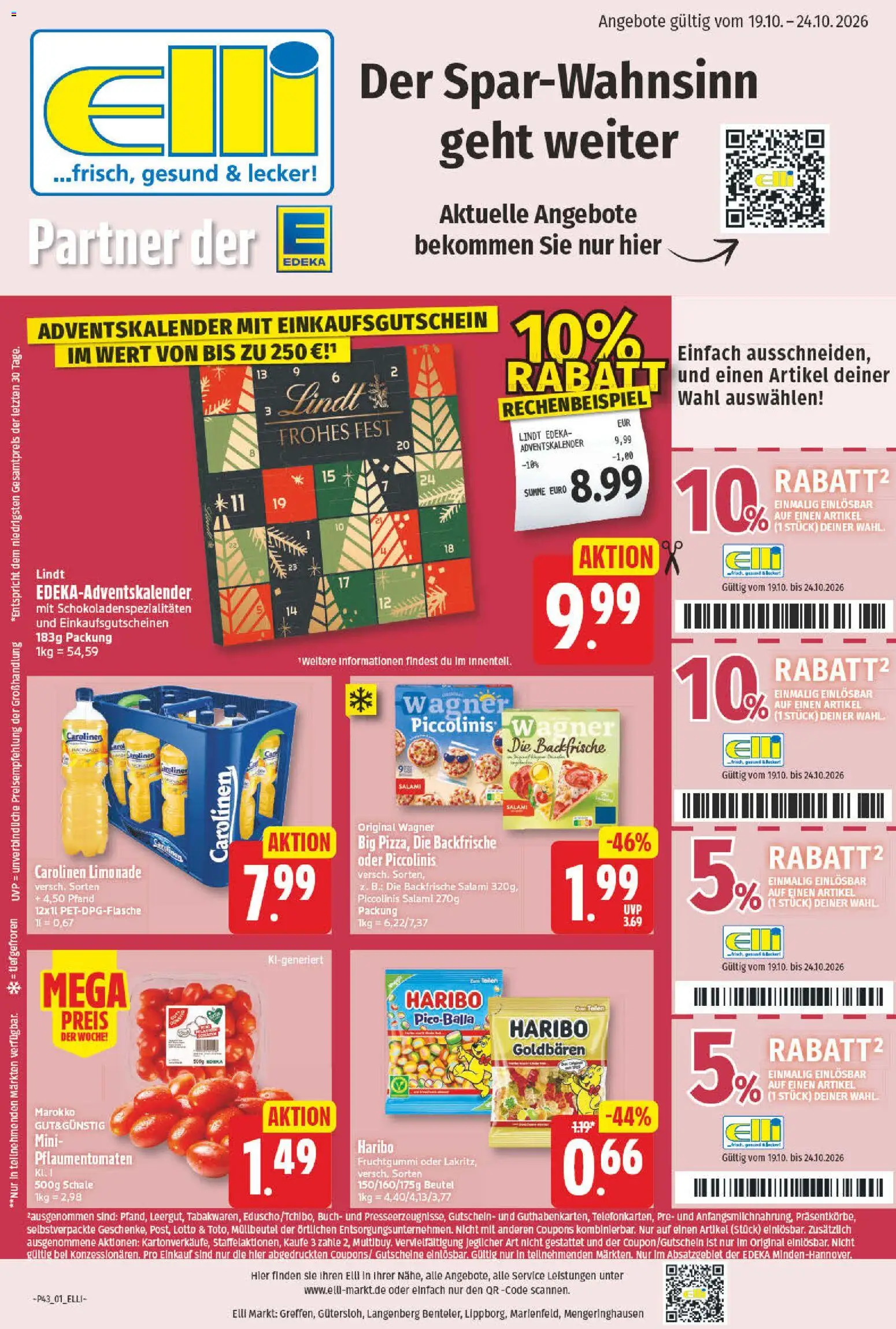 Vorschau von dem Prospekt des Geschäftes Elli Markt, gültig ab dem 19.10.2026 - Haribo, Lindt, Piccolinis, Salami, Limonade