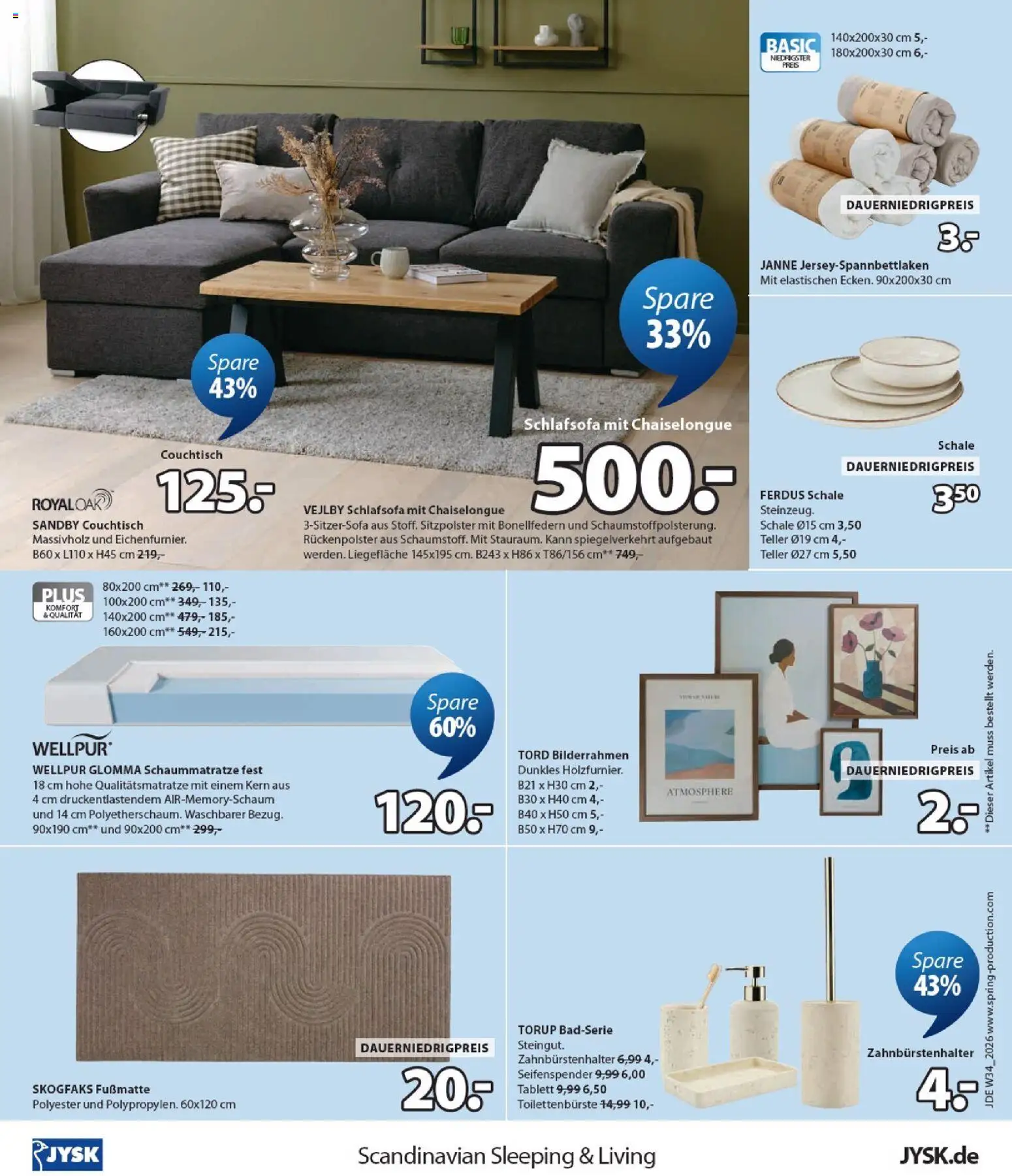 Vorschau von dem Prospekt des Geschäftes JYSK, gültig ab dem 16.08.2026 - Couchtisch, Schlafsofa, Bilderrahmen, Fußmatte, Seifenspender