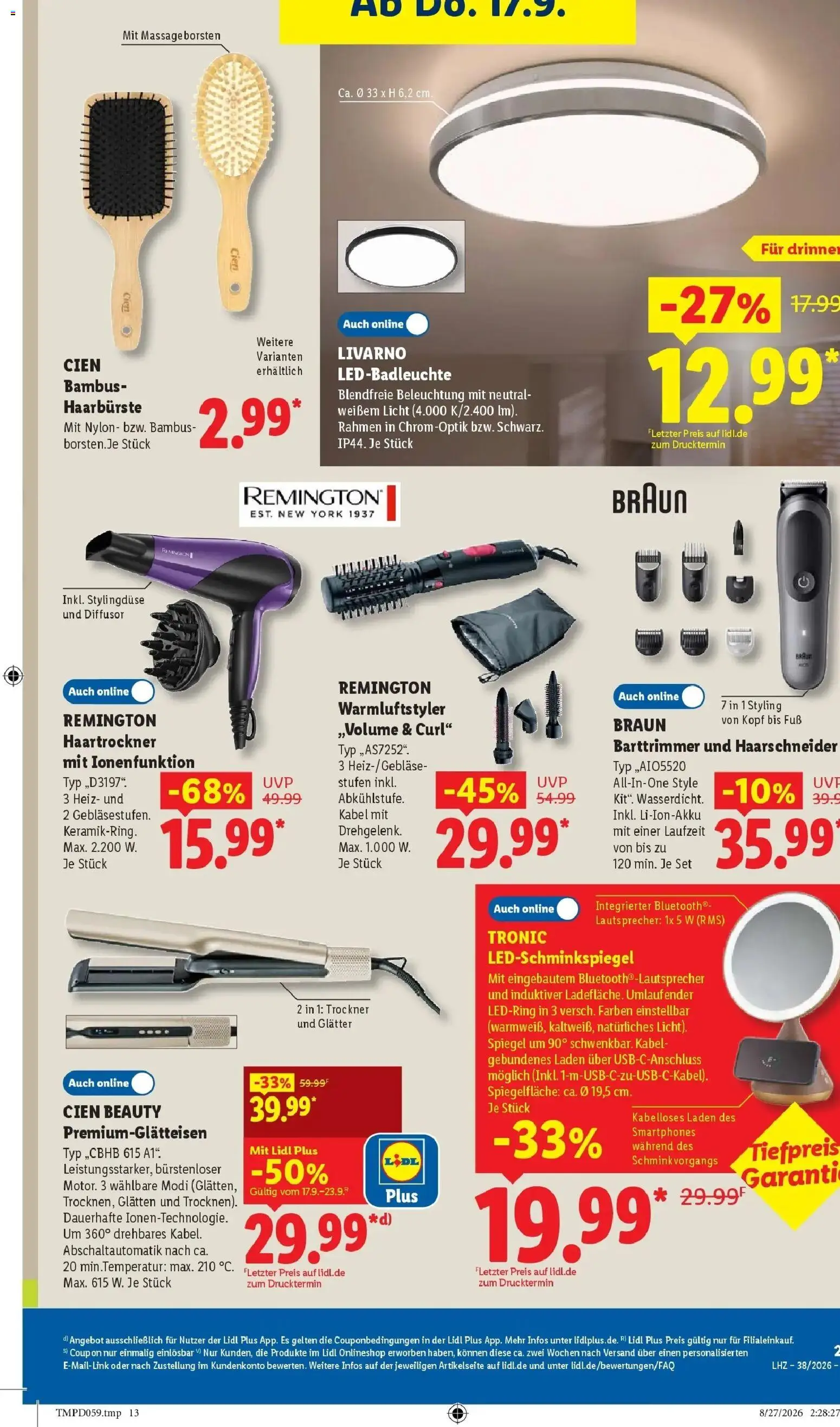 Vorschau von dem Prospekt des Geschäftes Lidl, gültig ab dem 14.09.2026 - Spiegel, Smartphones, Trockner, Lautsprecher, Kabel, Haartrockner