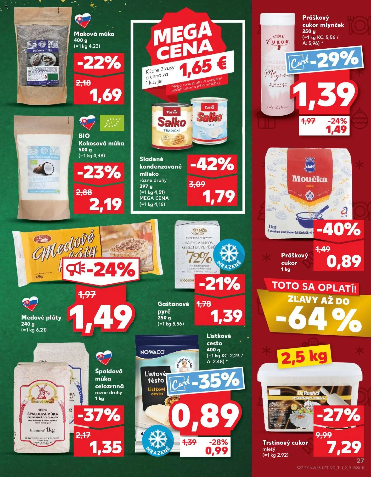 Náhľad Kaufland letáku platného od 06.11.2025 - Mlieko, Cukor, Salko, Lístkové cesto, Trstinový cukor, Múka, Práškový cukor, Kokosová múka