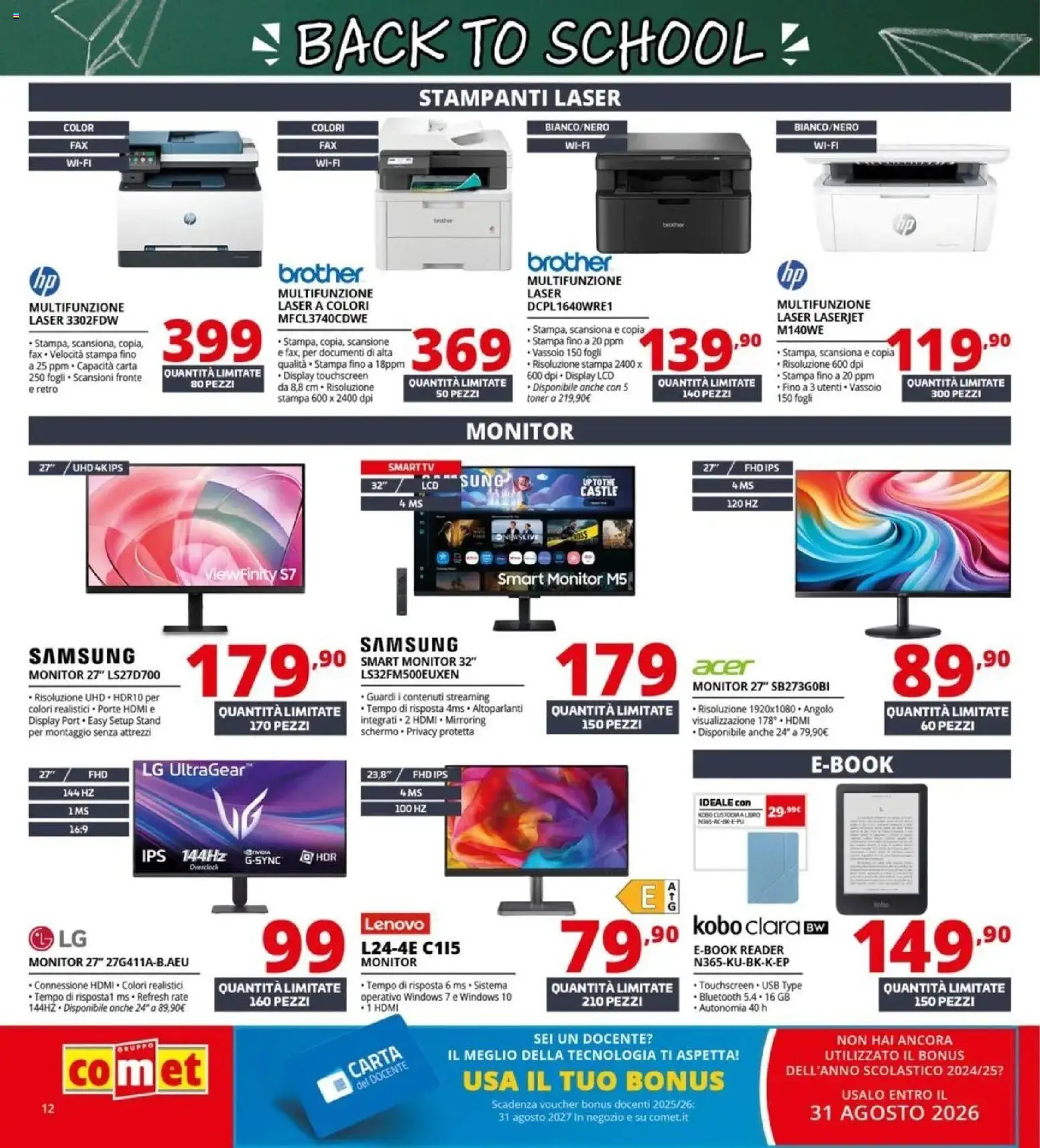 Anteprima dell'opuscolo Comet volantino Back to school dal negozio Comet valido da 20/08/2026 - Samsung, Stampa, Monitor, Toner, Vassoio