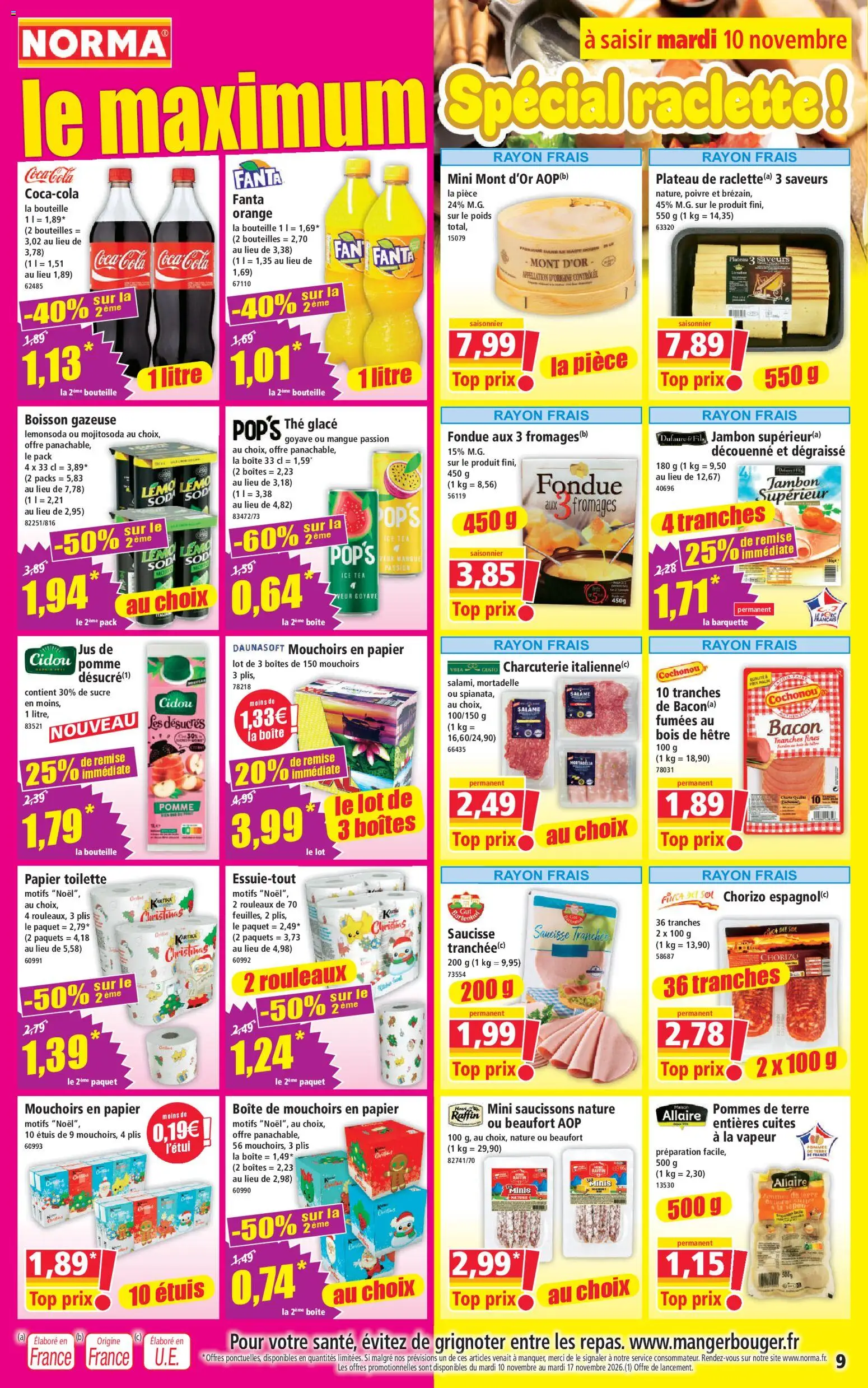 Prévisualisation de Norma catalogue du magasin Norma formulaire valide 10/11/2026 - Glace, Raclette, Goyave, Boisson, Sucre, Bacon, Fanta, Mini saucissons