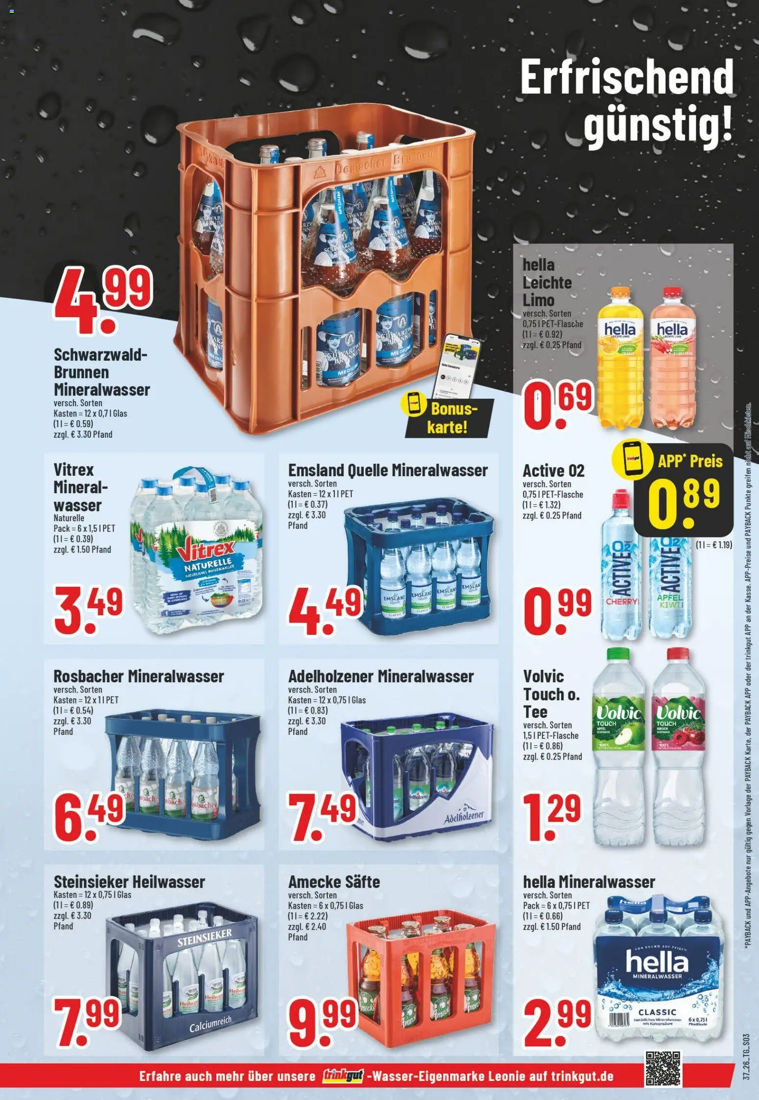 Vorschau von dem Prospekt des Geschäftes Trinkgut, gültig ab dem 07.09.2026 - Wasser, Äpfel, Kiwi, Mineralwasser, Hella, Volvic, Adelholzener