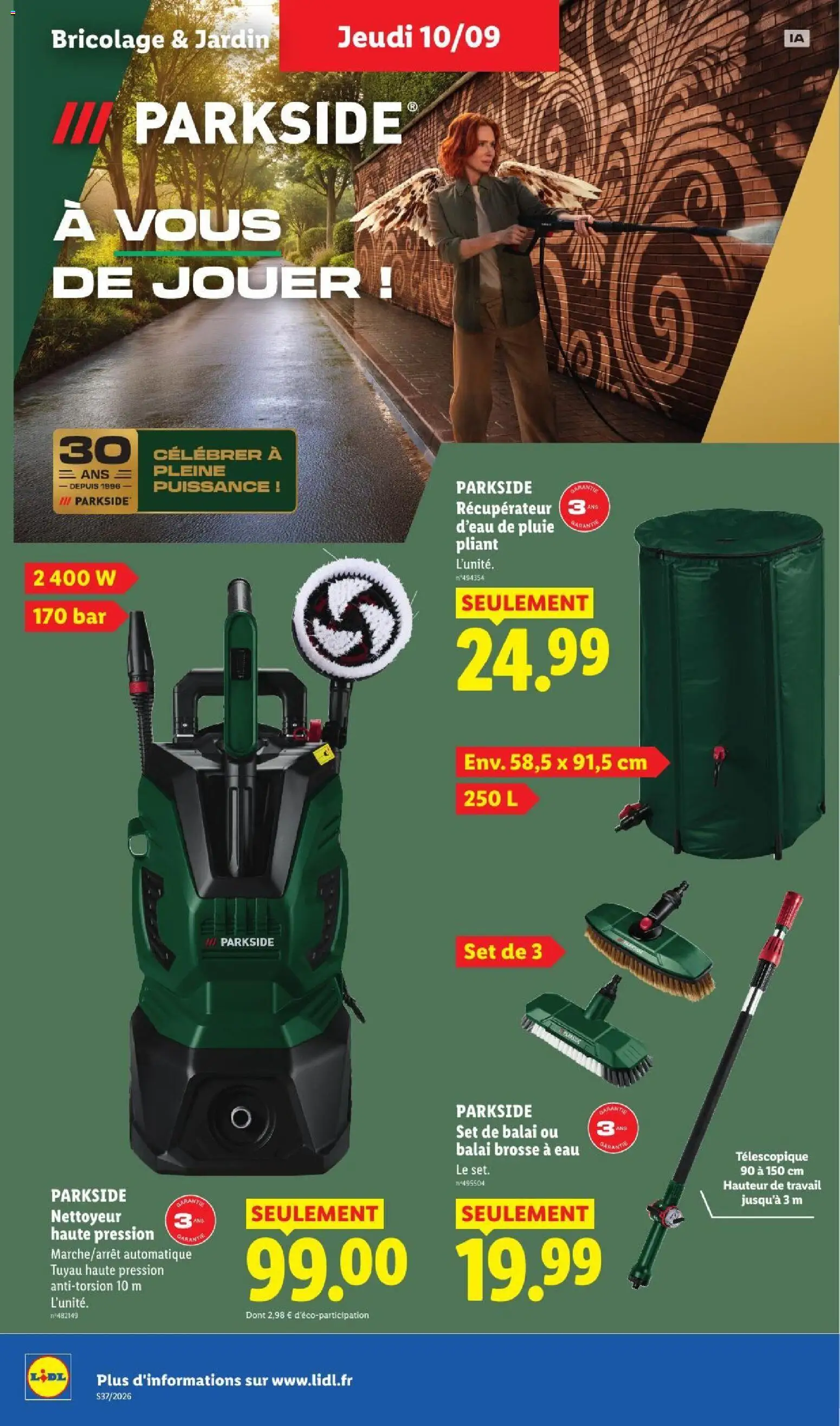 Prévisualisation de LIDL catalogue du magasin LIDL formulaire valide 10/09/2026 - Bricolage, Balai, Tuyau, Nettoyeur haute pression parkside, Récupérateur d'eau de pluie, Parkside recuperateur d'eau de pluie pliant, Recuperateur d'eau de pluie pliant, Récupérateur d'eau
