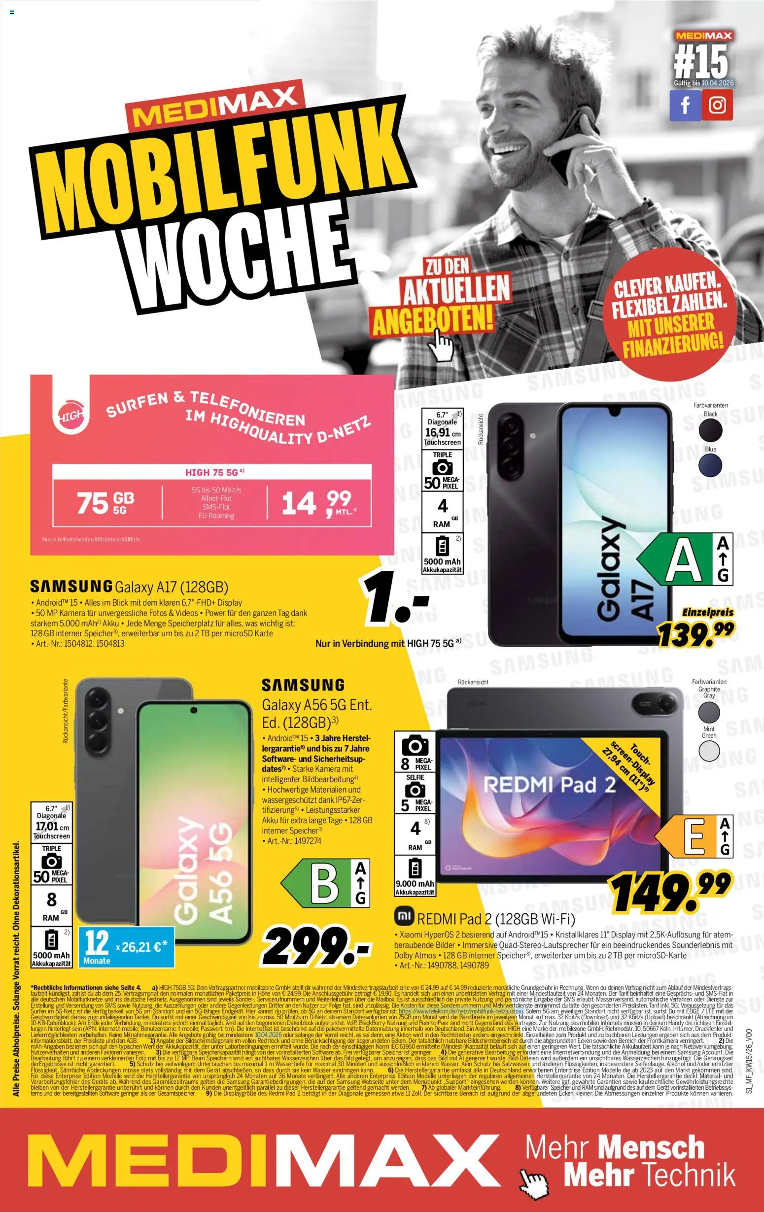 Vorschau von dem Prospekt des Geschäftes Medimax, gültig ab dem 04.04.2026 - Bilder, Samsung, Xiaomi, Wasser, Kamera, Alkohol