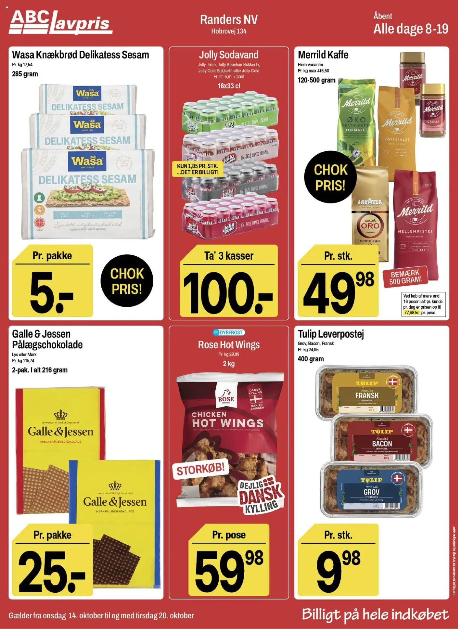 Eksempel på tilbudsavis Abc Lavpris - Tilbudsavis uge 42 fra butik Abc Lavpris gyldig fra 14/10/2026 - Kaffe, Sodavand, Cola, Knækbrød, Leverpostej, Bacon, Pålægschokolade