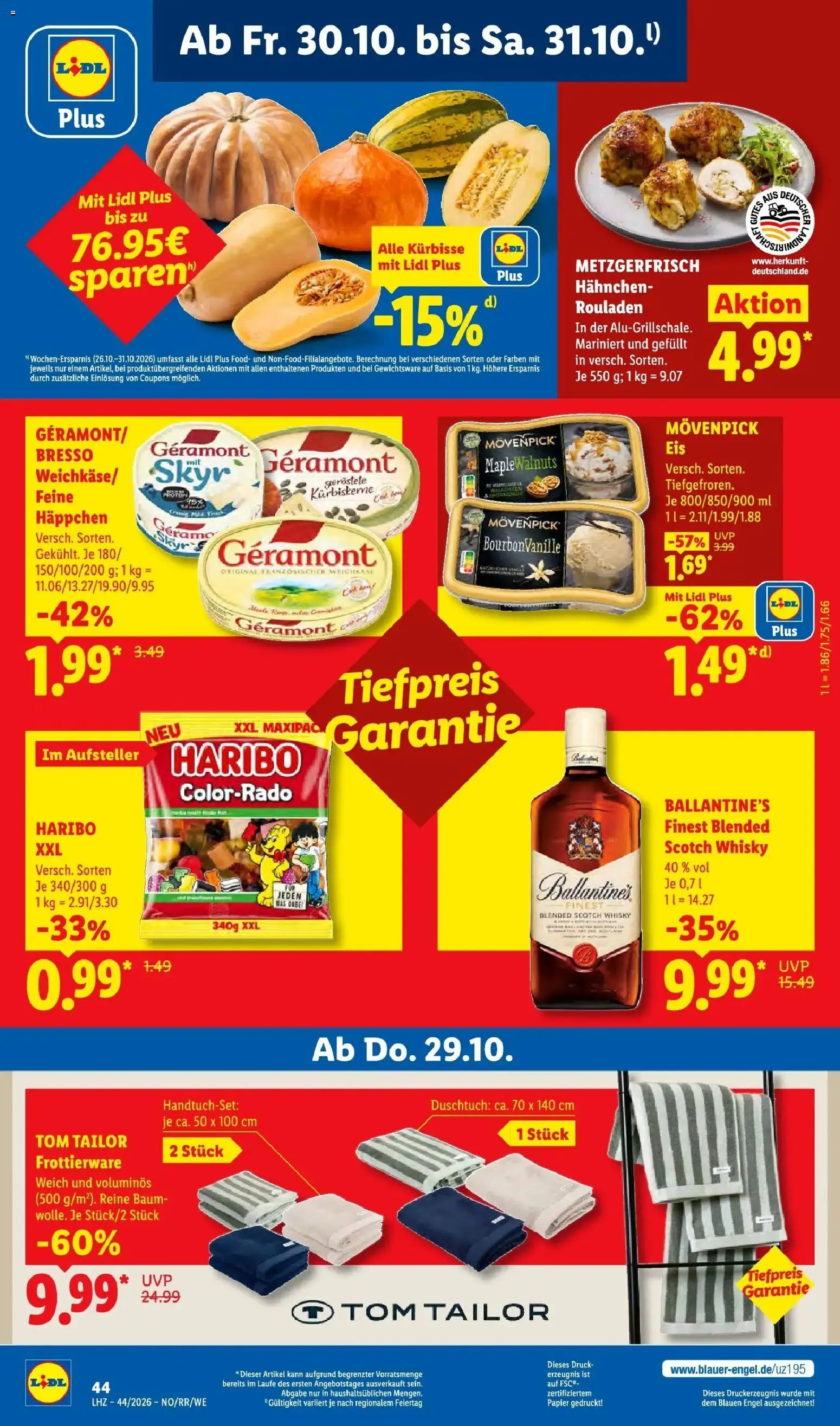 Vorschau von dem Prospekt des Geschäftes Lidl, gültig ab dem 26.10.2026 - Eis, Haribo, Whisky, Skyr, Movenpick eis, Geramont, Bresso, Hahnchen