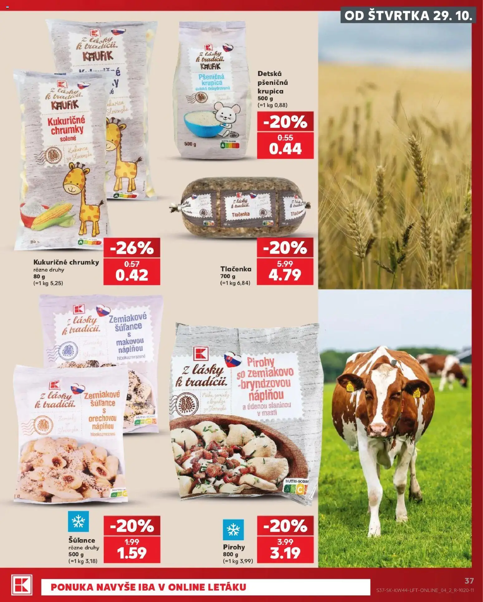 Náhľad Kaufland letáku platného od 29.10.2026 - Pirohy, Kukurica, Krupica, Tlačenka, Detská krupica