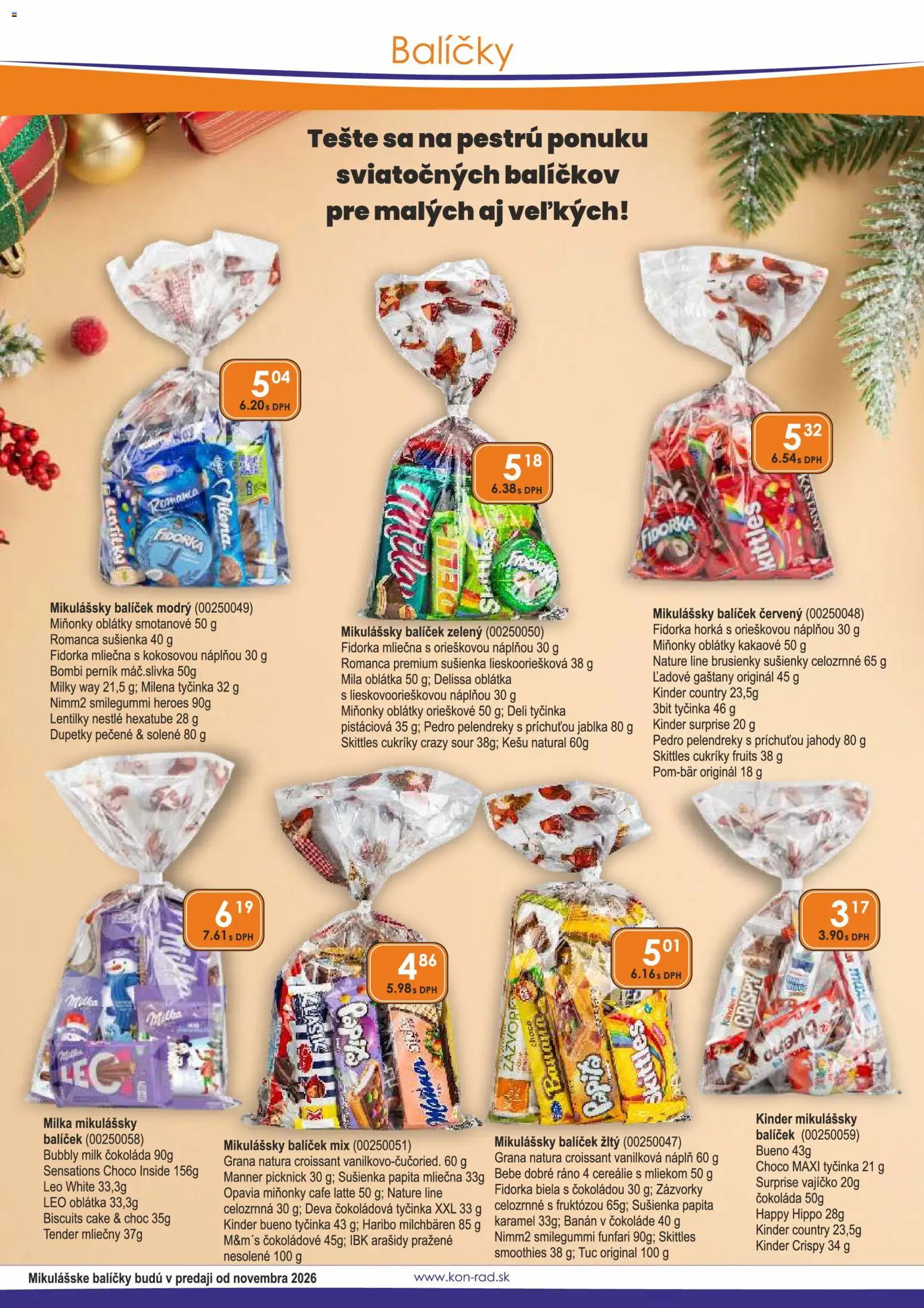 Náhľad KON - RAD letáku platného od 01.10.2026 - Čokoláda, Kinder, Kinder Bueno, Mila, Jablká, Cukríky, Oblátky, Cereálie
