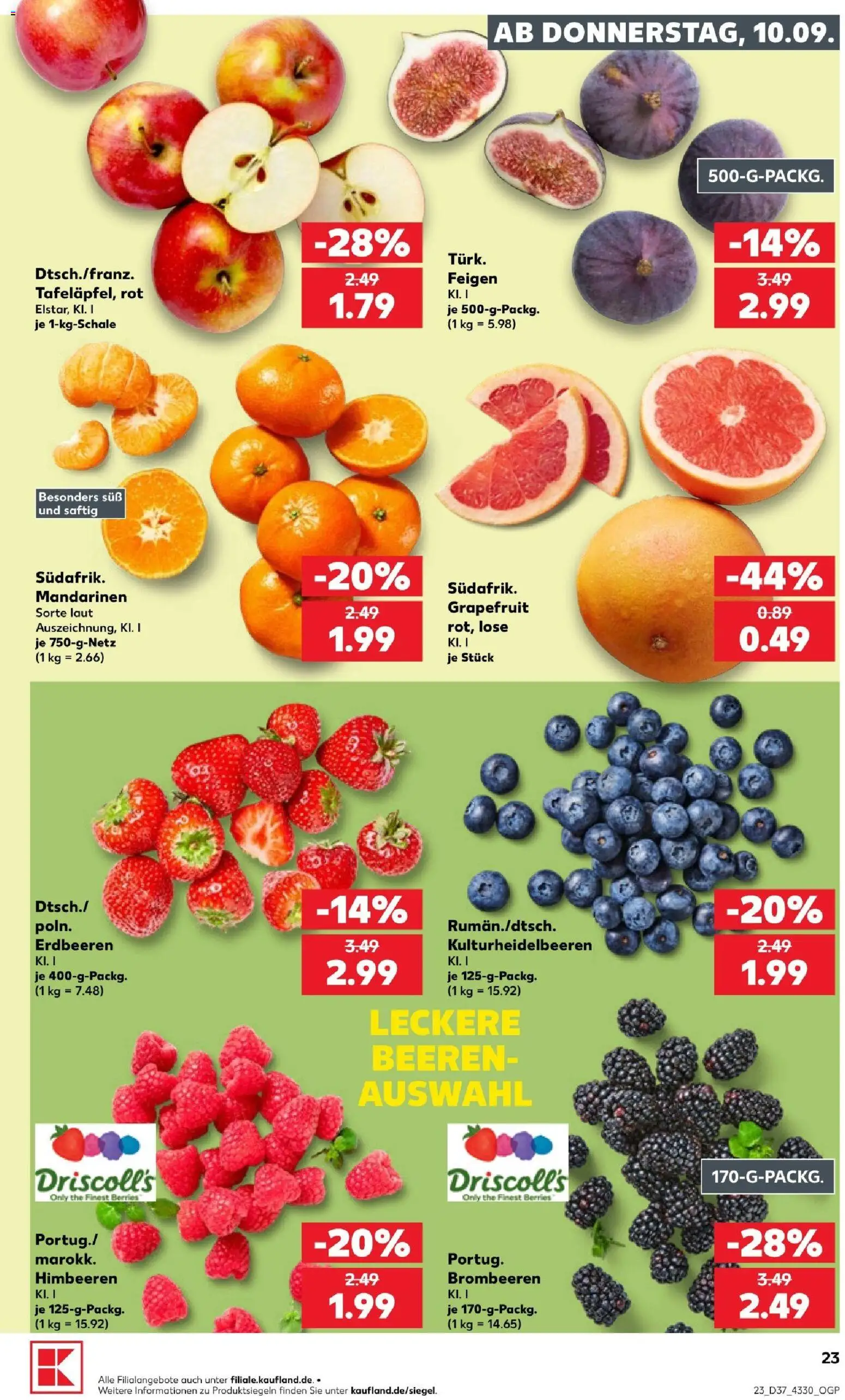 Vorschau von dem Prospekt des Geschäftes Kaufland, gültig ab dem 10.09.2026 - Erdbeeren, Himbeeren, Grapefruit, Feigen, Mandarinen