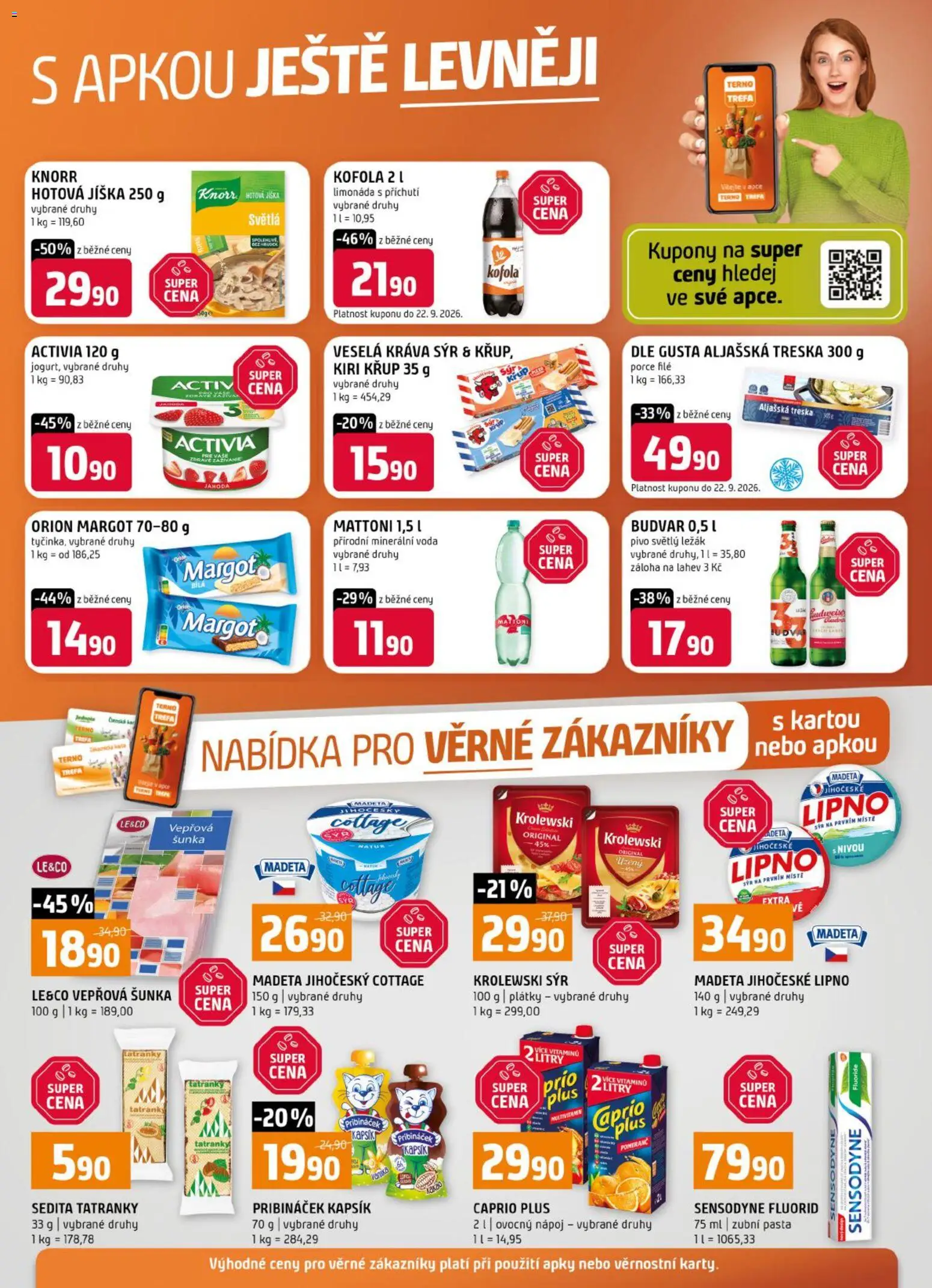 Náhled nabídky: Terno Terno leták - Nabídka pro věrné zákazníky platný od 09.09.2026 - Pivo, Budvar, Šunka, Pribináček, Jíška, Láhev, Zubní pasta, Minerální voda