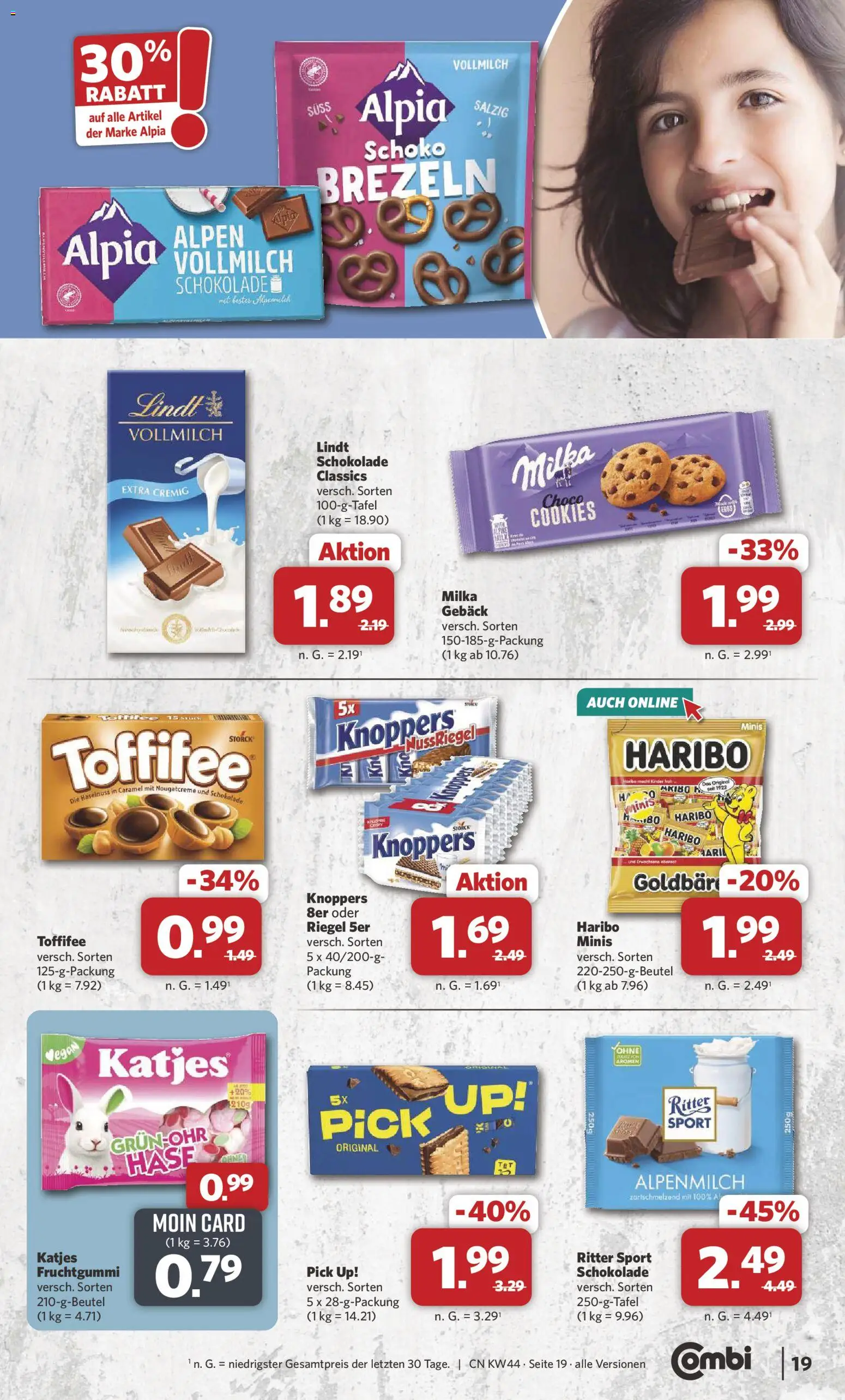 Vorschau von dem Prospekt des Geschäftes Combi, gültig ab dem 26.10.2026 - Schokolade, Haribo, Lindt, Ritter sport, Milka, Toffifee, Katjes, Knoppers