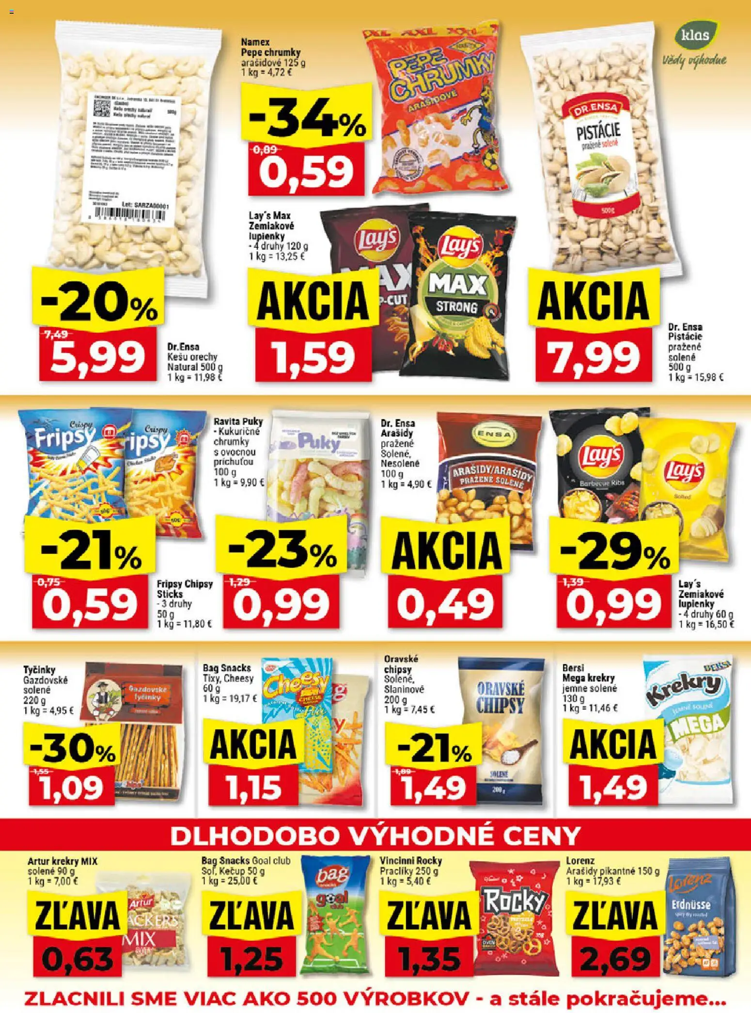 Náhľad Klas letáku platného od 07.09.2026 - Orechy, Chipsy, Kešu orechy, Krekry, Arašidy, Kešu, Pistácie