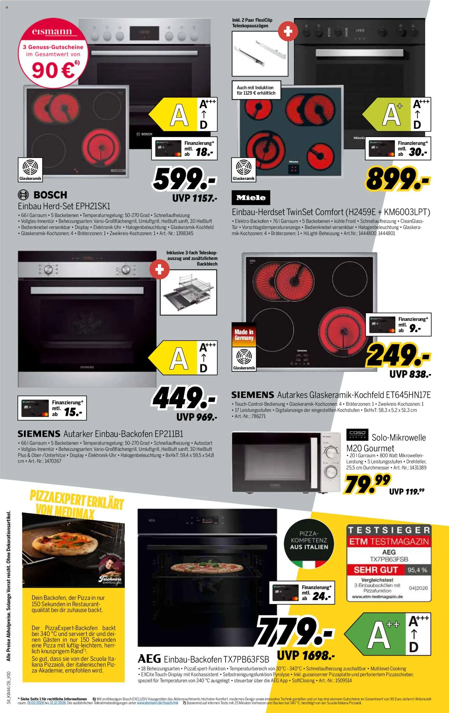Vorschau von dem Prospekt des Geschäftes Medimax, gültig ab dem 24.10.2026 - Pizza, Bosch, Siemens, Miele, Top, AEG, Tür