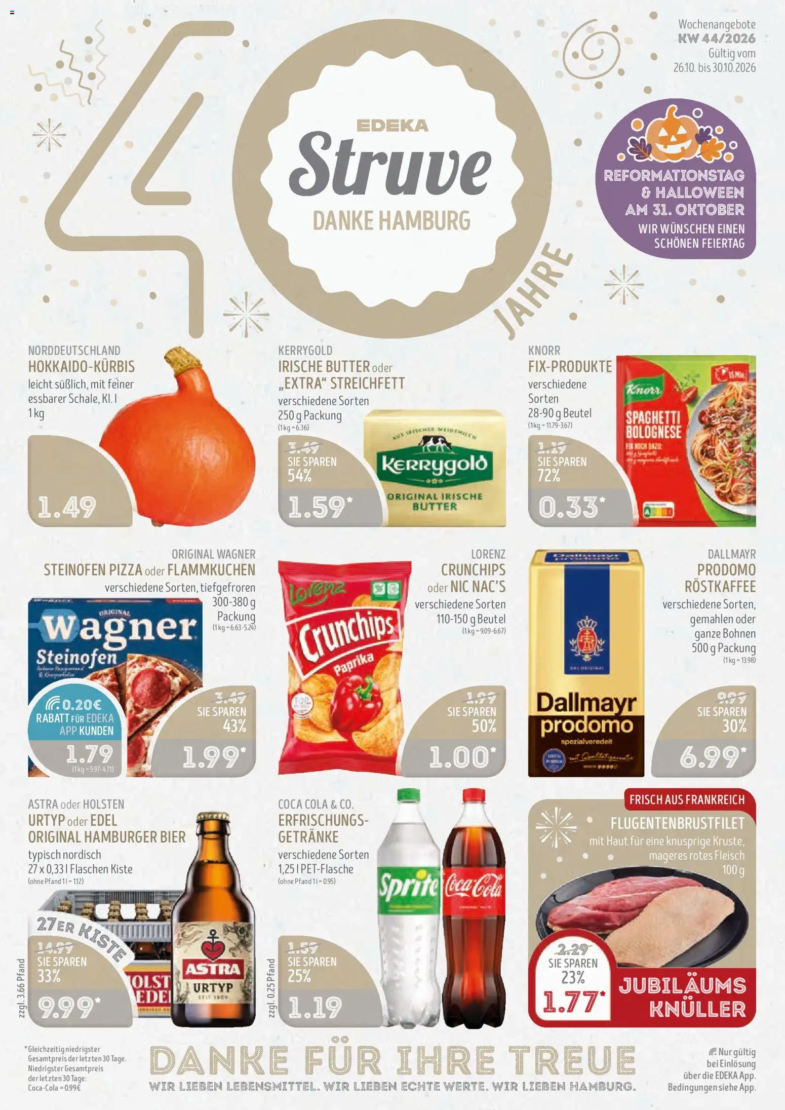 Vorschau von dem Prospekt des Geschäftes Edeka Struve, gültig ab dem 26.10.2026 - Pizza, Bier, Coca cola, Spaghetti, Dallmayr, Paprika, Knorr, Holsten