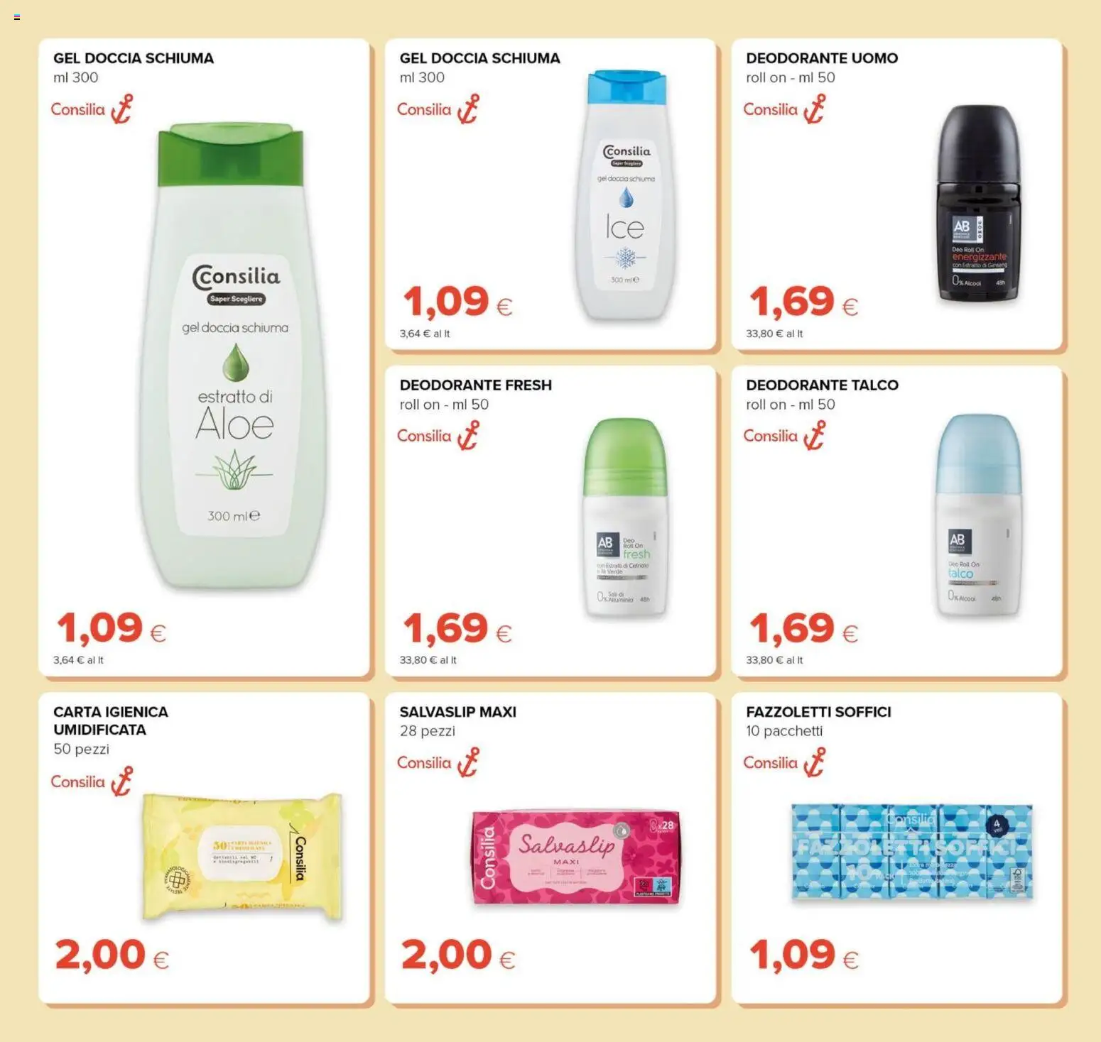 Anteprima dell'opuscolo Oasi volantino Prezzi Ribassati dal negozio Oasi valido da 21/08/2026 - Cetriolo, Doccia, Carta igienica, Deodorante, Talco, Fazzoletti, Salvaslip, Gel doccia