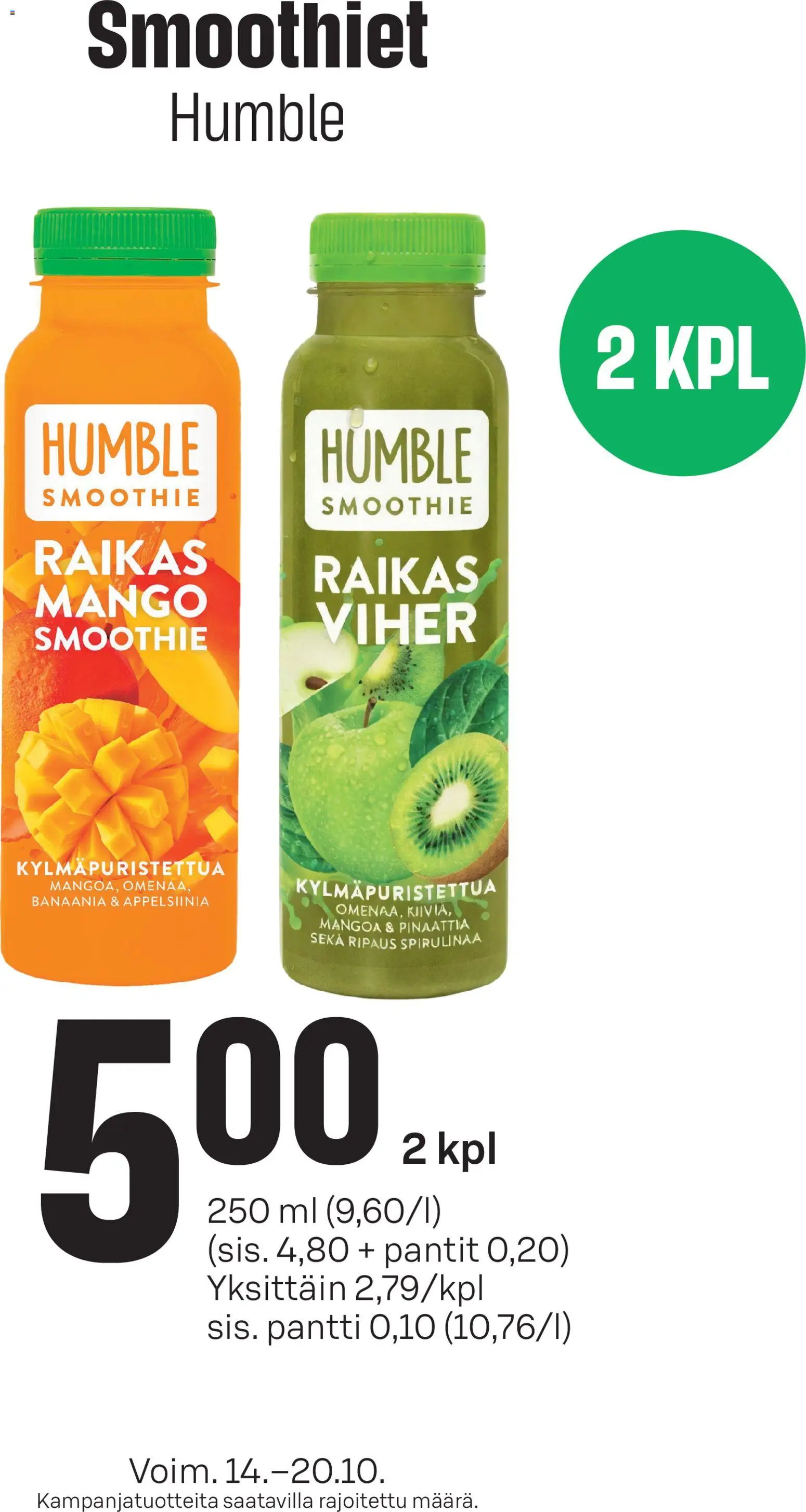 Kaupan S-market S-market Smoothiet Humble esikatselu, voimassa 14/10/2026 - Mango, Smoothie