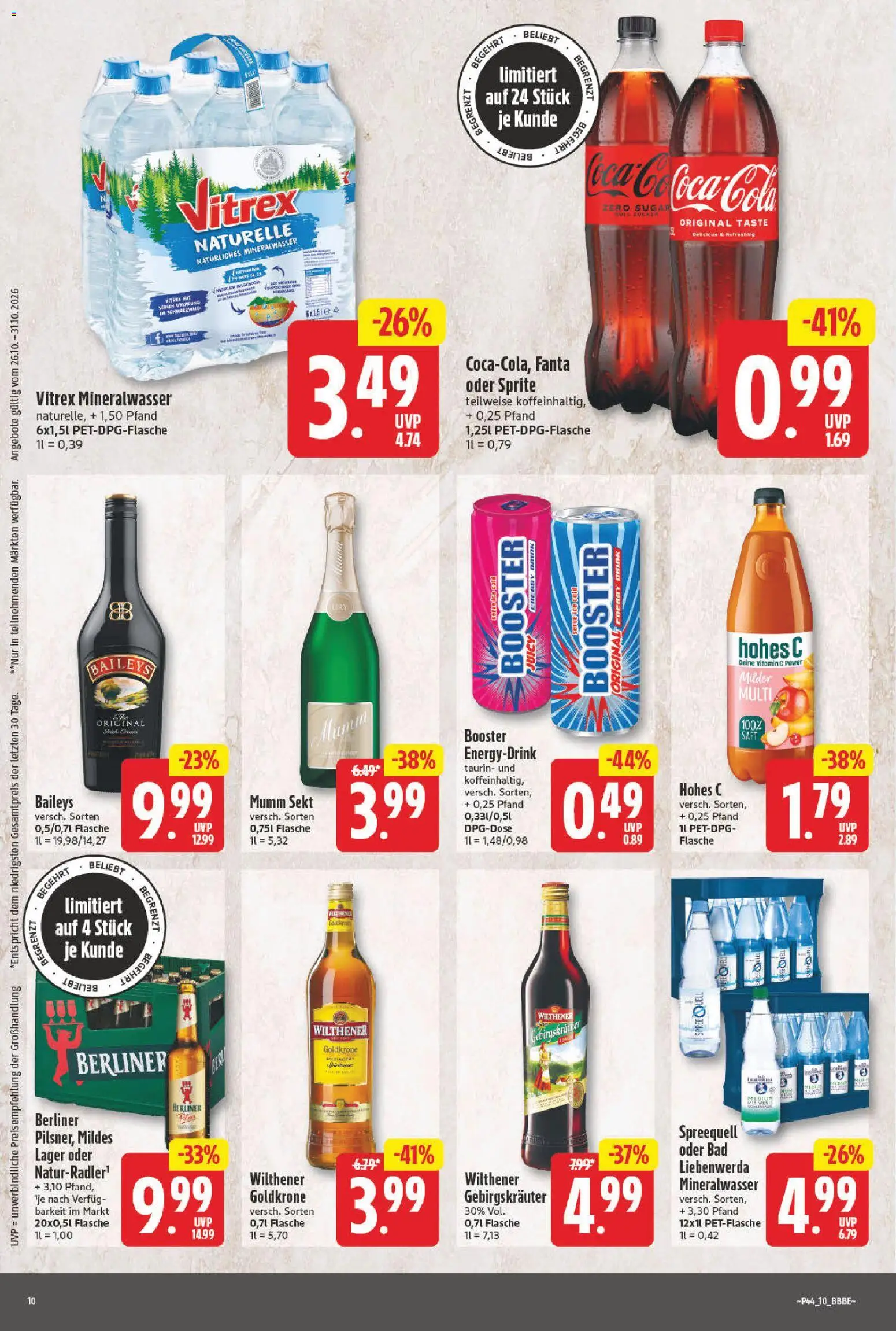 Vorschau von dem Prospekt des Geschäftes NP Discount, gültig ab dem 26.10.2026 - Bad, Mineralwasser, Berliner, Fanta, Energy, Sekt, Saft, Wilthener