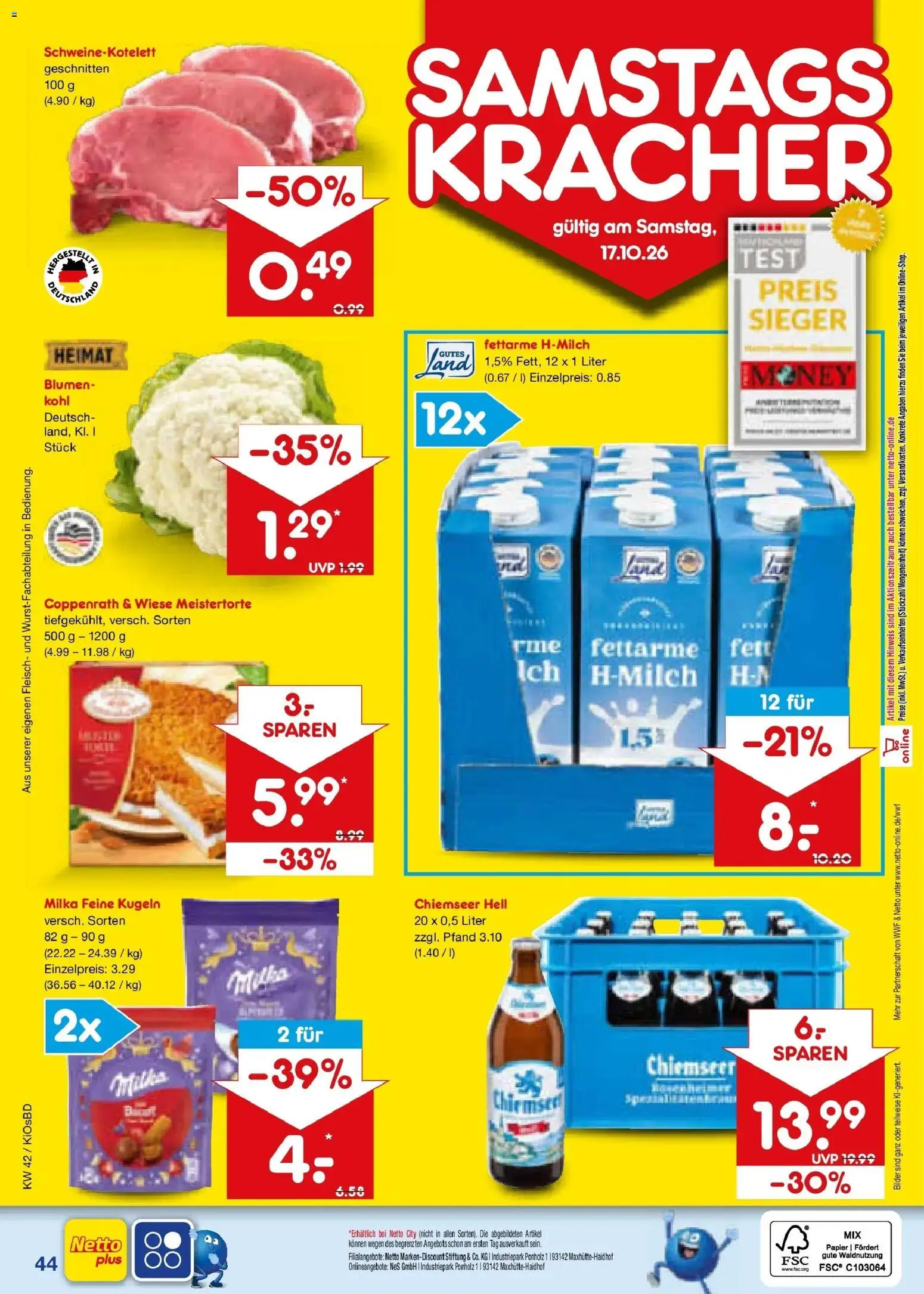 Vorschau von dem Prospekt des Geschäftes Netto Marken-Discount, gültig ab dem 12.10.2026 - Bilder, Blumen, Fleisch, Milka