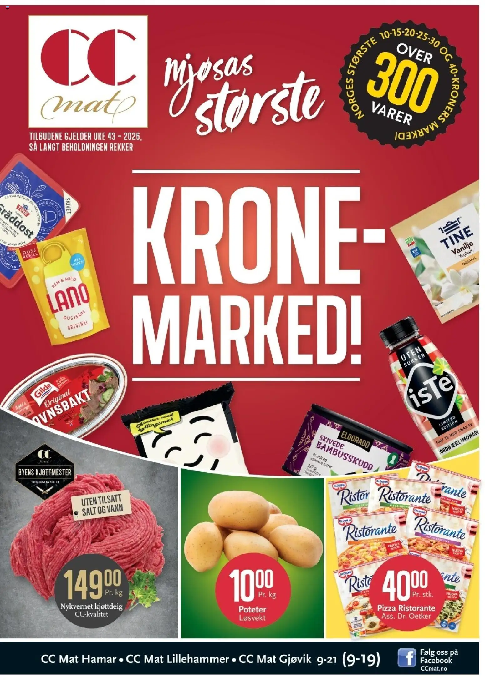 Forhåndsvis CC Mat kundeavis fra butikk CC Mat gyldig fra 19/10/2026 - Yoghurt, Pizza, Te, Poteter, Ved, Vann, Iste, Mat