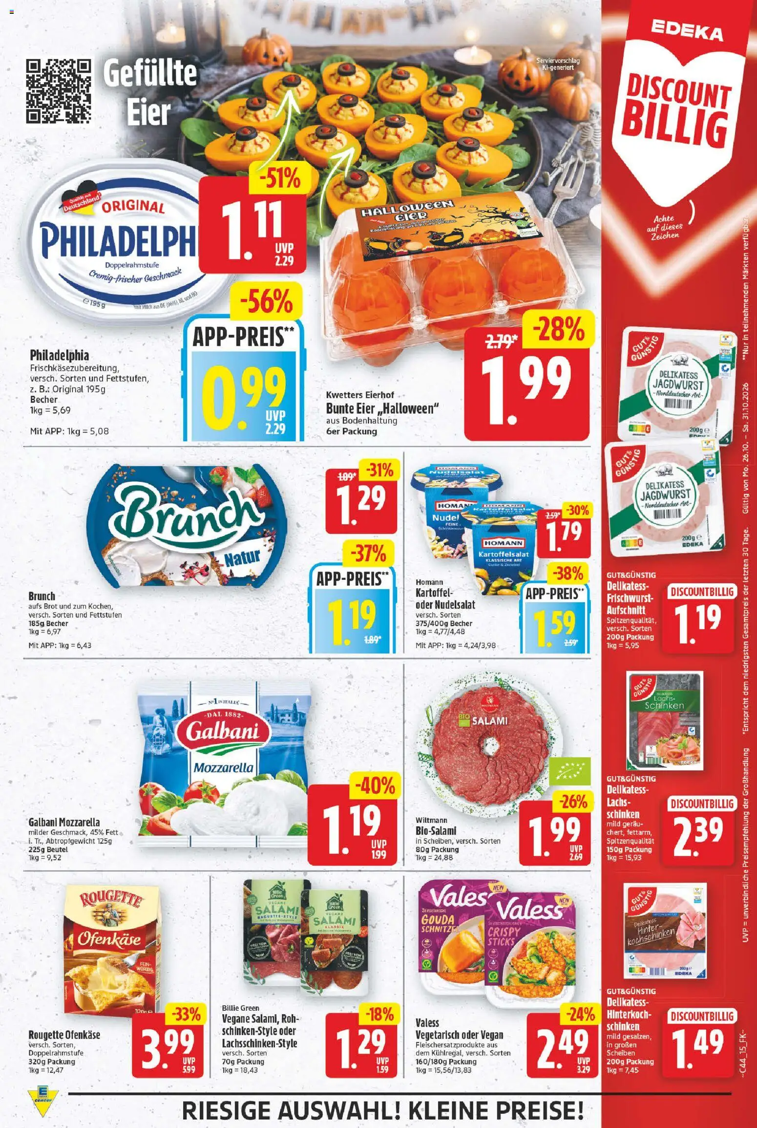 Vorschau von dem Prospekt des Geschäftes E center, gültig ab dem 26.10.2026 - Schnitzel, Philadelphia, Lachs, Brot, Milch, Eier, Salami, Schinken