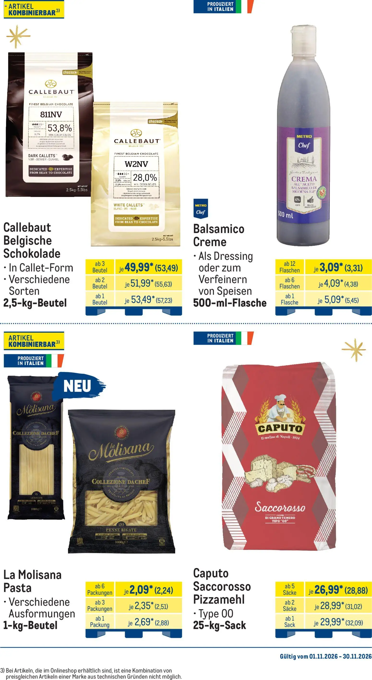 Vorschau von dem Prospekt des Geschäftes Metro, gültig ab dem 01.11.2026 - Schokolade, Pasta, Balsamico, Creme, Dressing