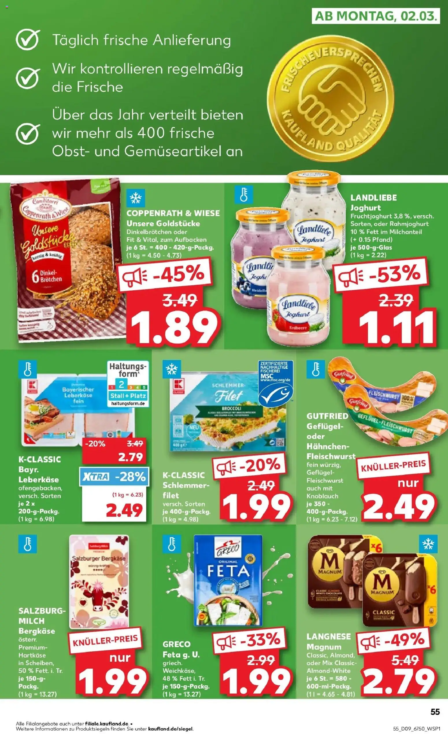Vorschau von dem Prospekt des Geschäftes Kaufland, gültig ab dem 26.02.2026 - Joghurt, Milch, Obst, Knoblauch, Langnese, Landliebe joghurt, Leberkase, Hahnchen