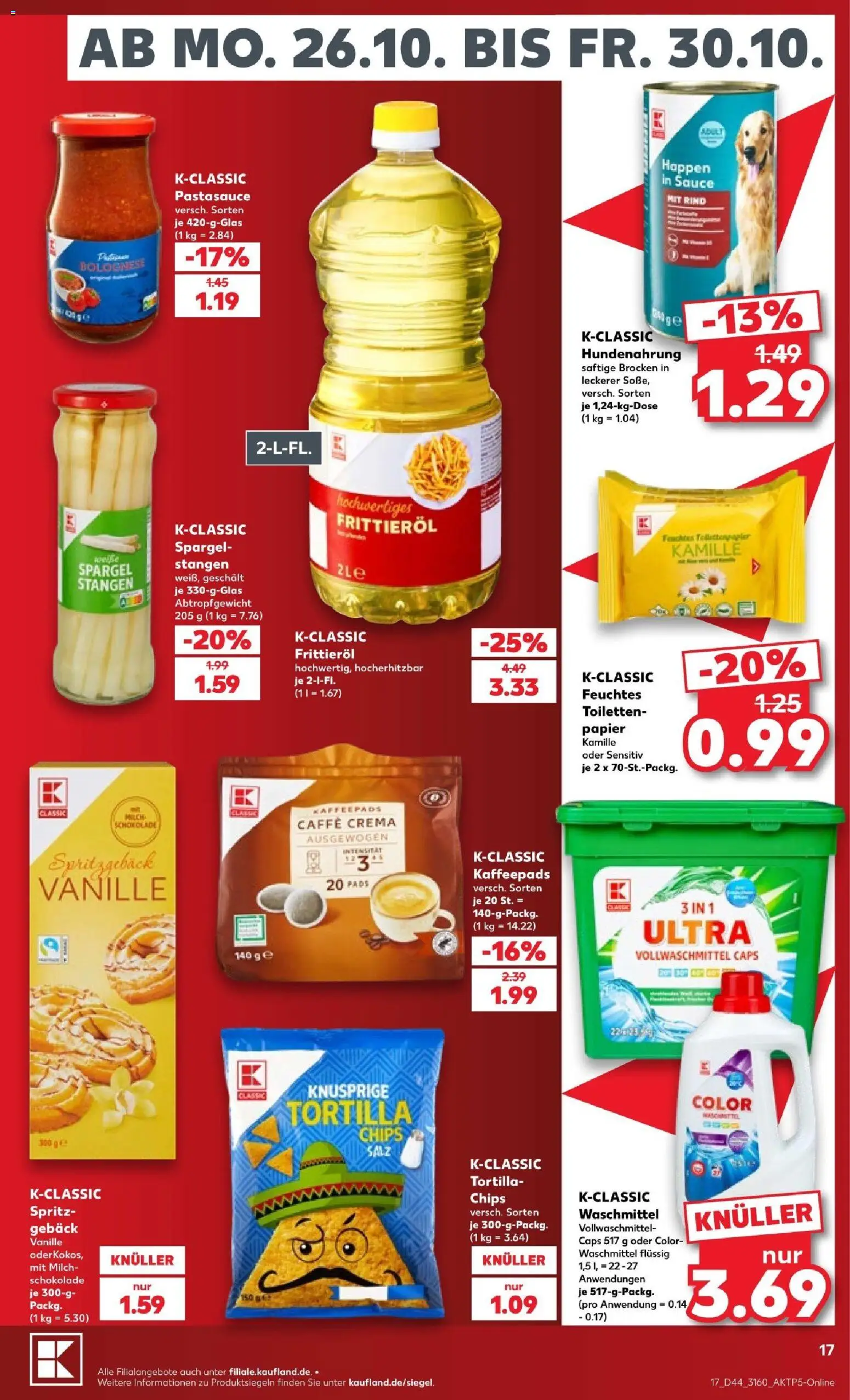 Vorschau von dem Prospekt des Geschäftes Kaufland, gültig ab dem 26.10.2026 - Chips, Schokolade, Spargel, Milch, Salz, Vanille, Kaffeepads, Frittieröl