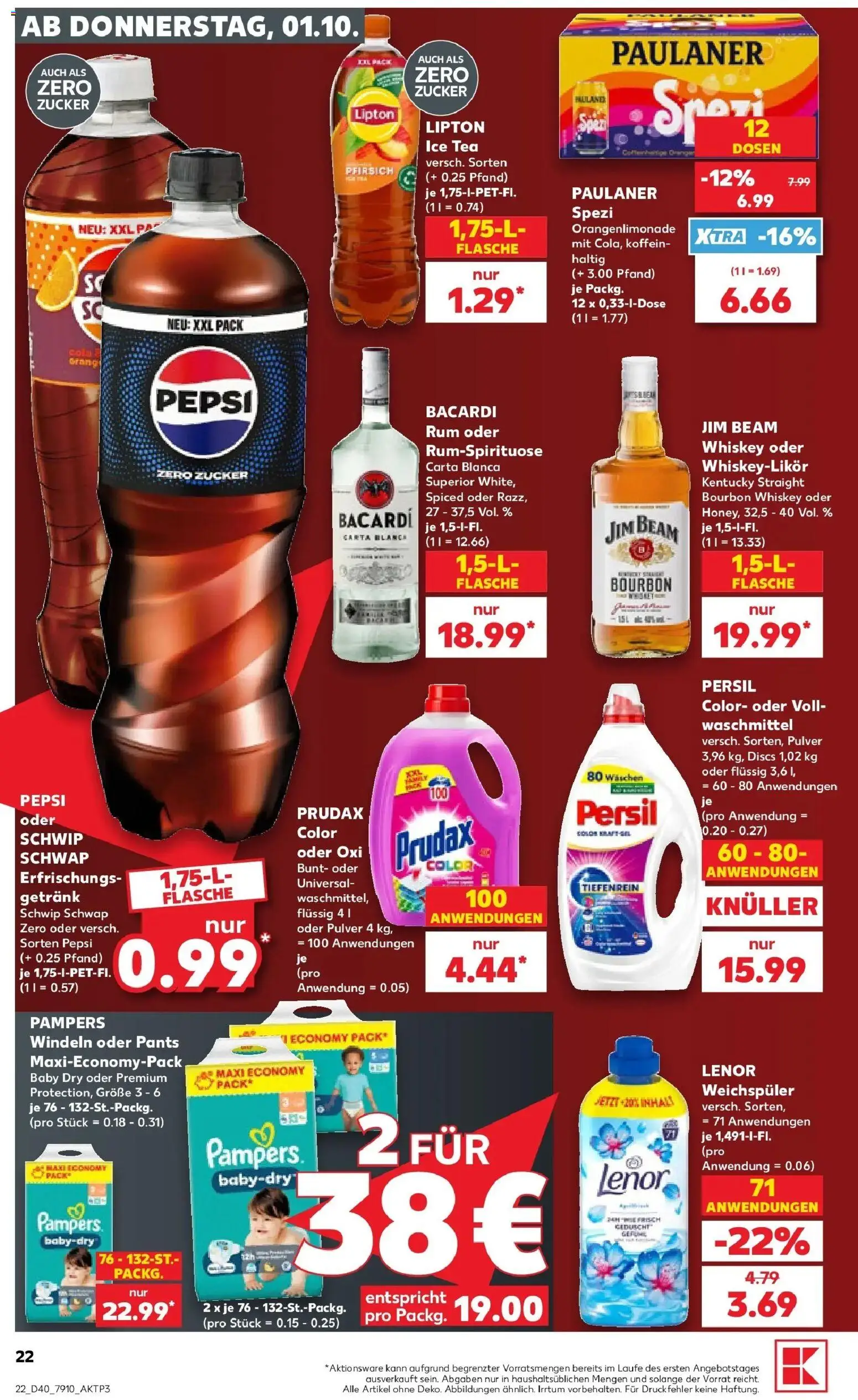 Vorschau von dem Prospekt des Geschäftes Kaufland, gültig ab dem 01.10.2026 - Bacardi, Rum, Whiskey, Jim beam, Weichspüler, Pepsi, Bourbon, Persil