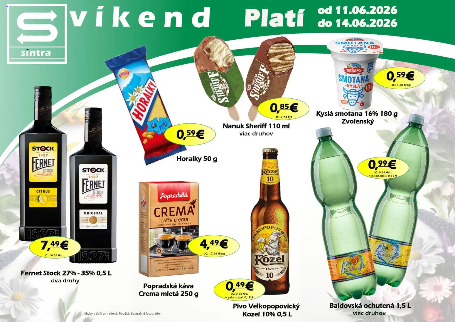 Náhľad Sintra letáku platného od 11.06.2026 - Zmrzlina, Pivo, Kyslá smotana, Smotana, Fernet Stock, Baldovská, Popradská káva, Mletá káva