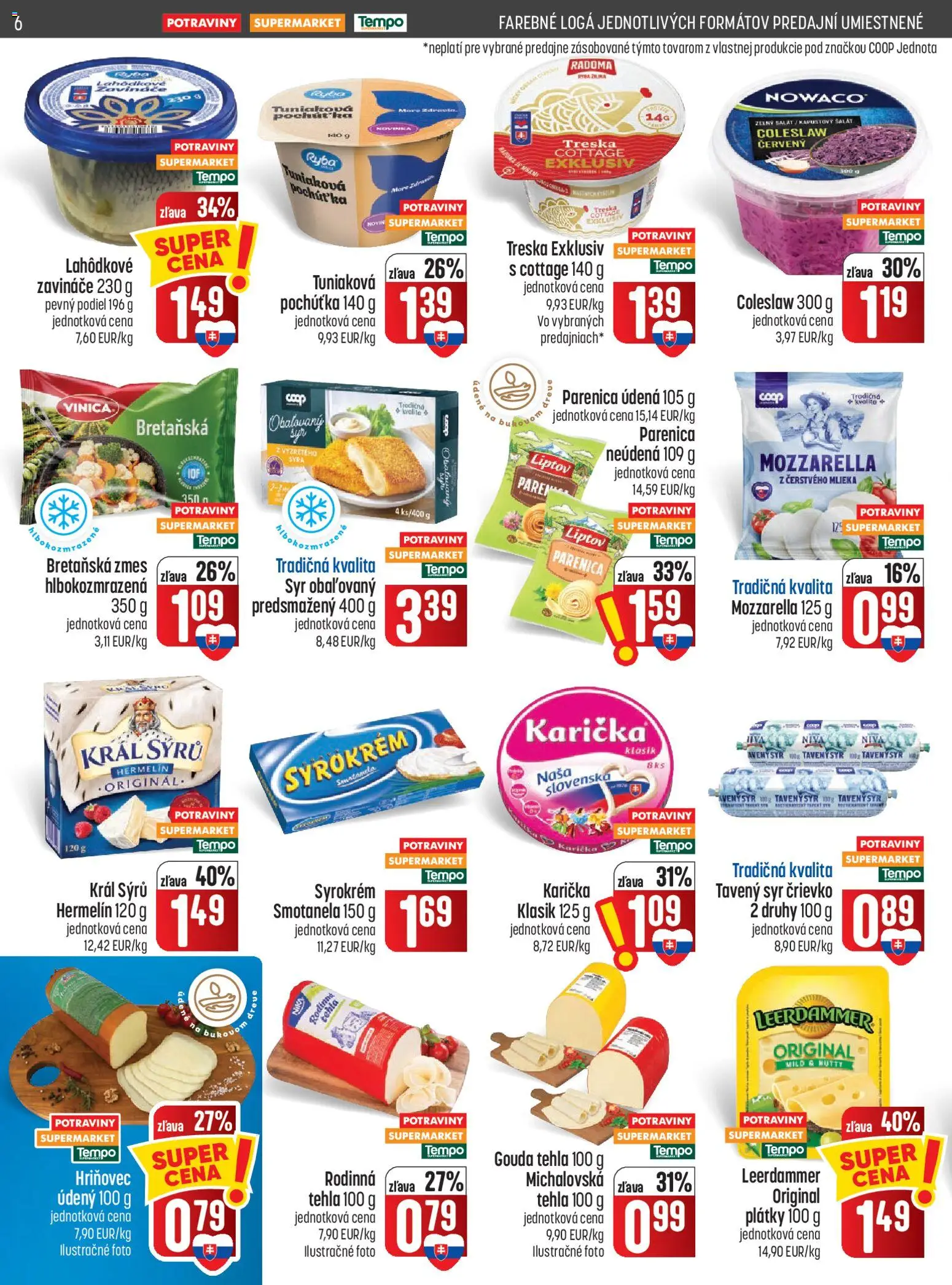 Náhľad COOP Jednota letáku platného od 01.10.2026 - Syr, Ryba, Šalát, Mozzarella, Treska, Hermelín, Gouda, Tavený syr